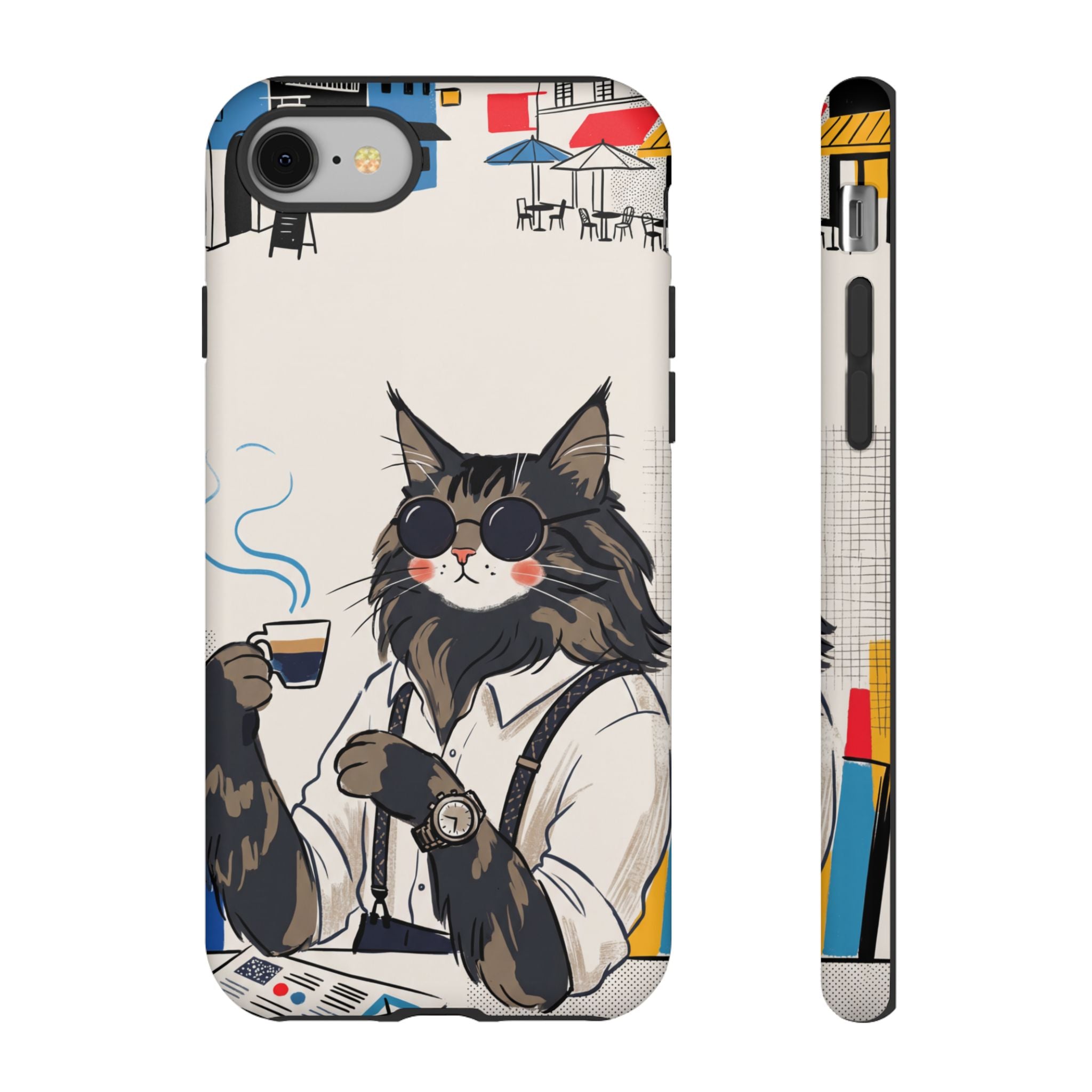 Cat Barista iPhone Case | Cool Cat in Sunglasses Coffee Shop Design
