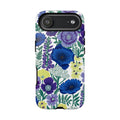 Floral Blue & Purple Tough iPhone Case | Protective Botanical Phone Cover