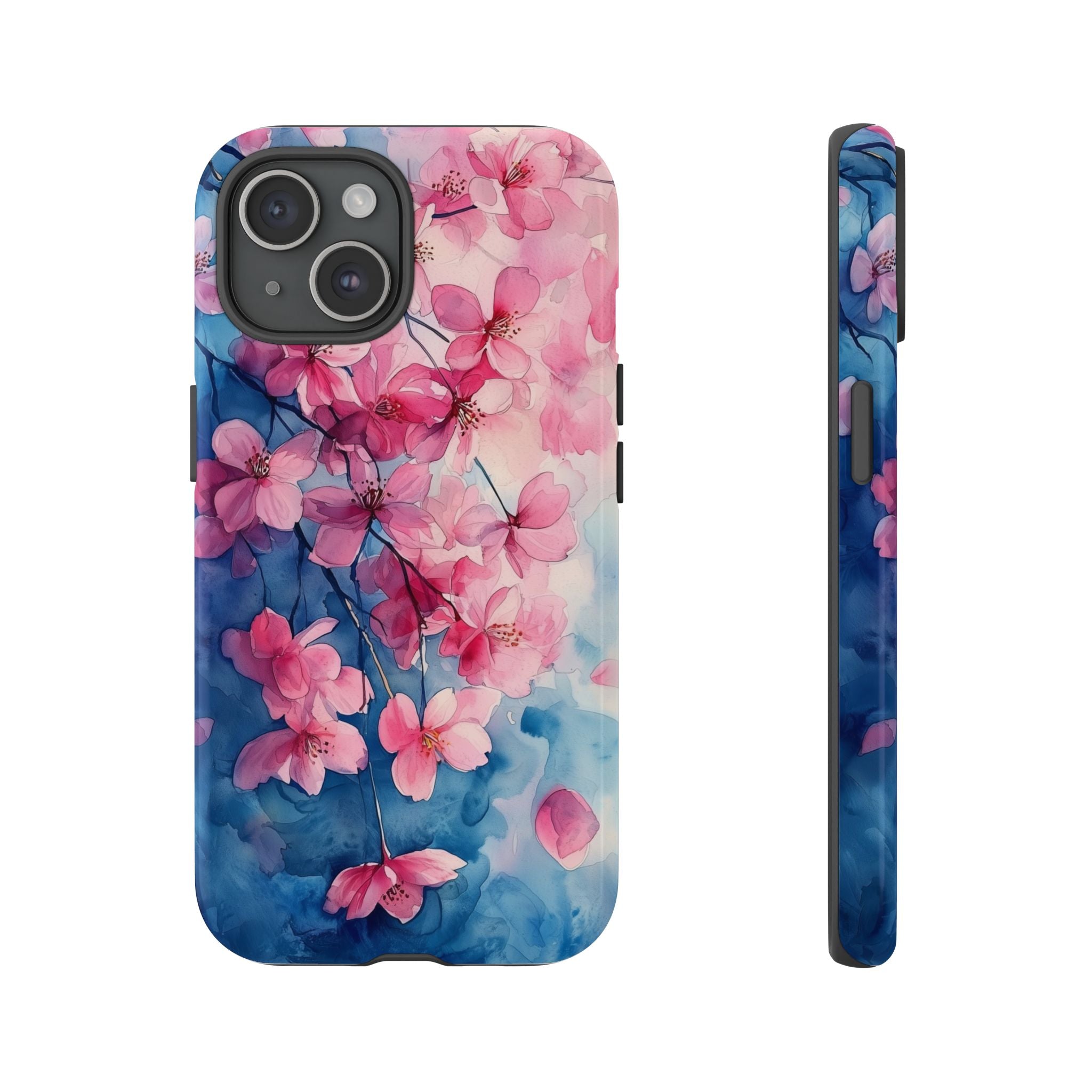 Floral Cherry Blossom iPhone Case | Pink Blue Watercolour