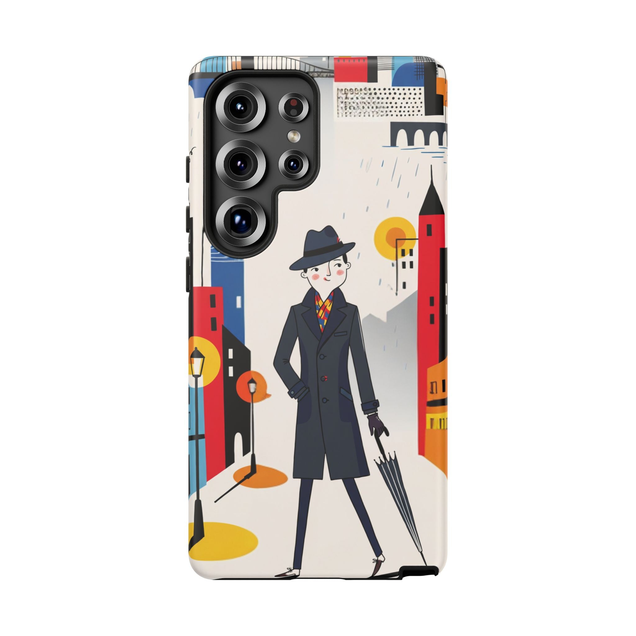 Retro Gentleman in Cityscape Illustration Samsung Galaxy Phone Case