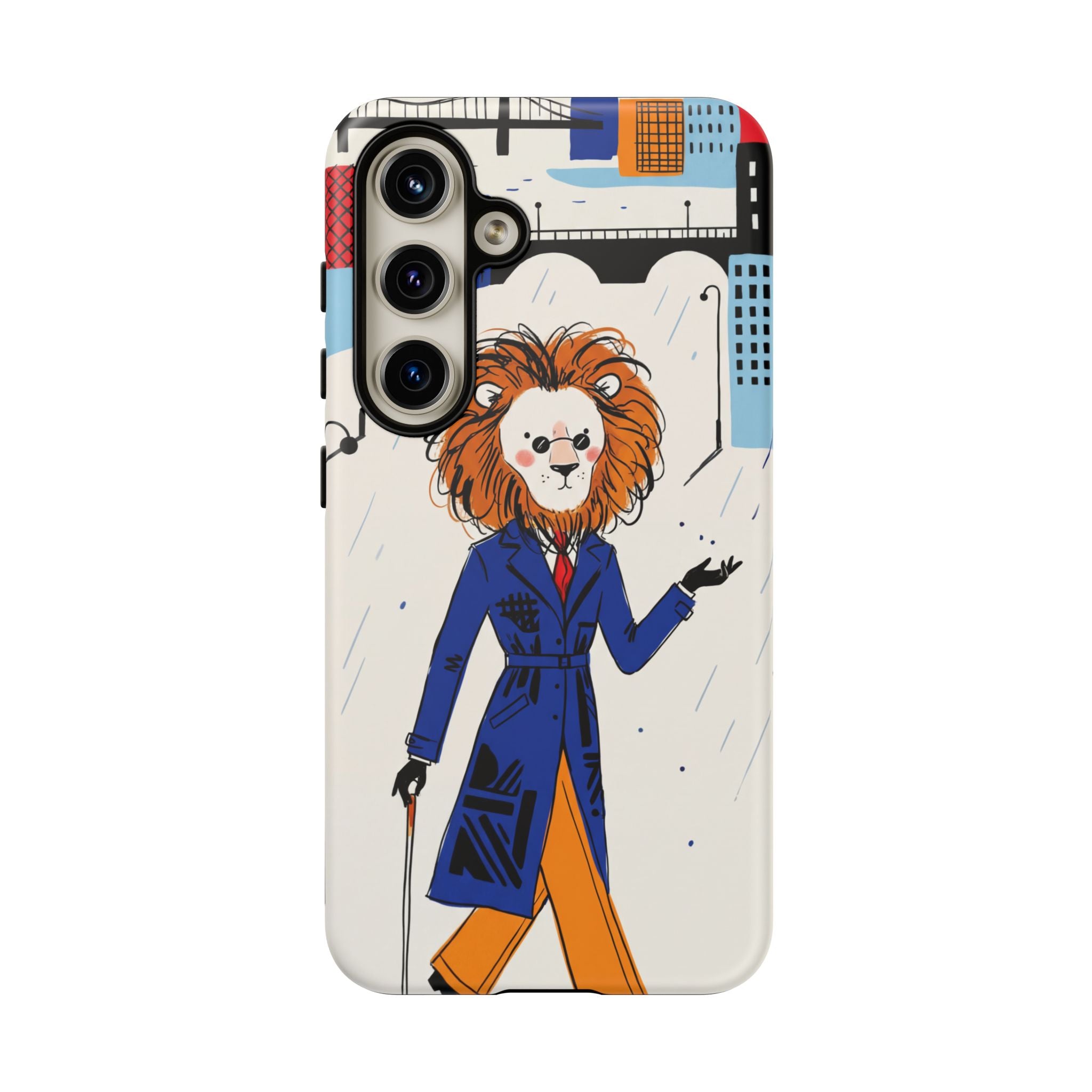 Lion Gentleman Samsung Galaxy Phone Case | Dapper Lion in City Rain