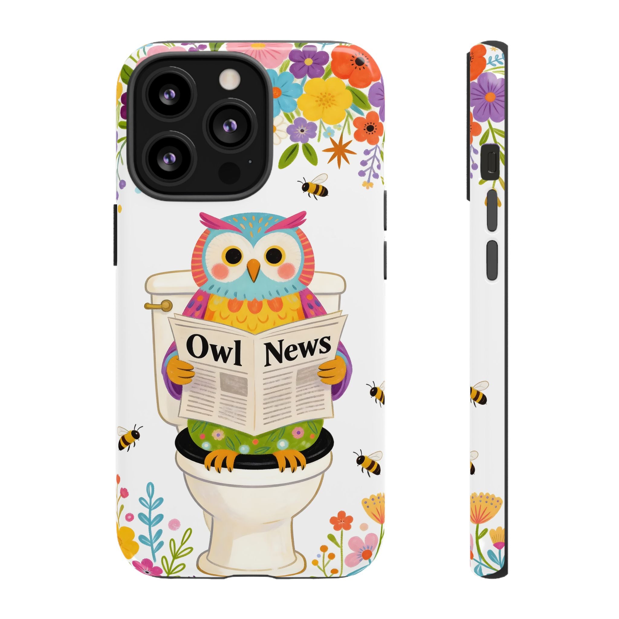 Owl News Floral iPhone Case | Cute Owl Reading Newspaper on Toilet