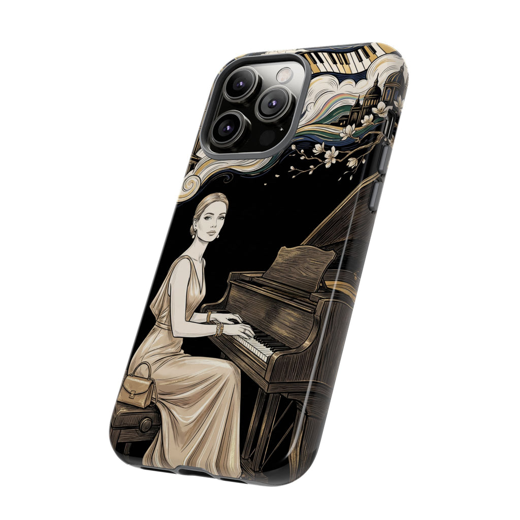 Elegant Piano Woman iPhone Case | Vintage Art Deco Music Design