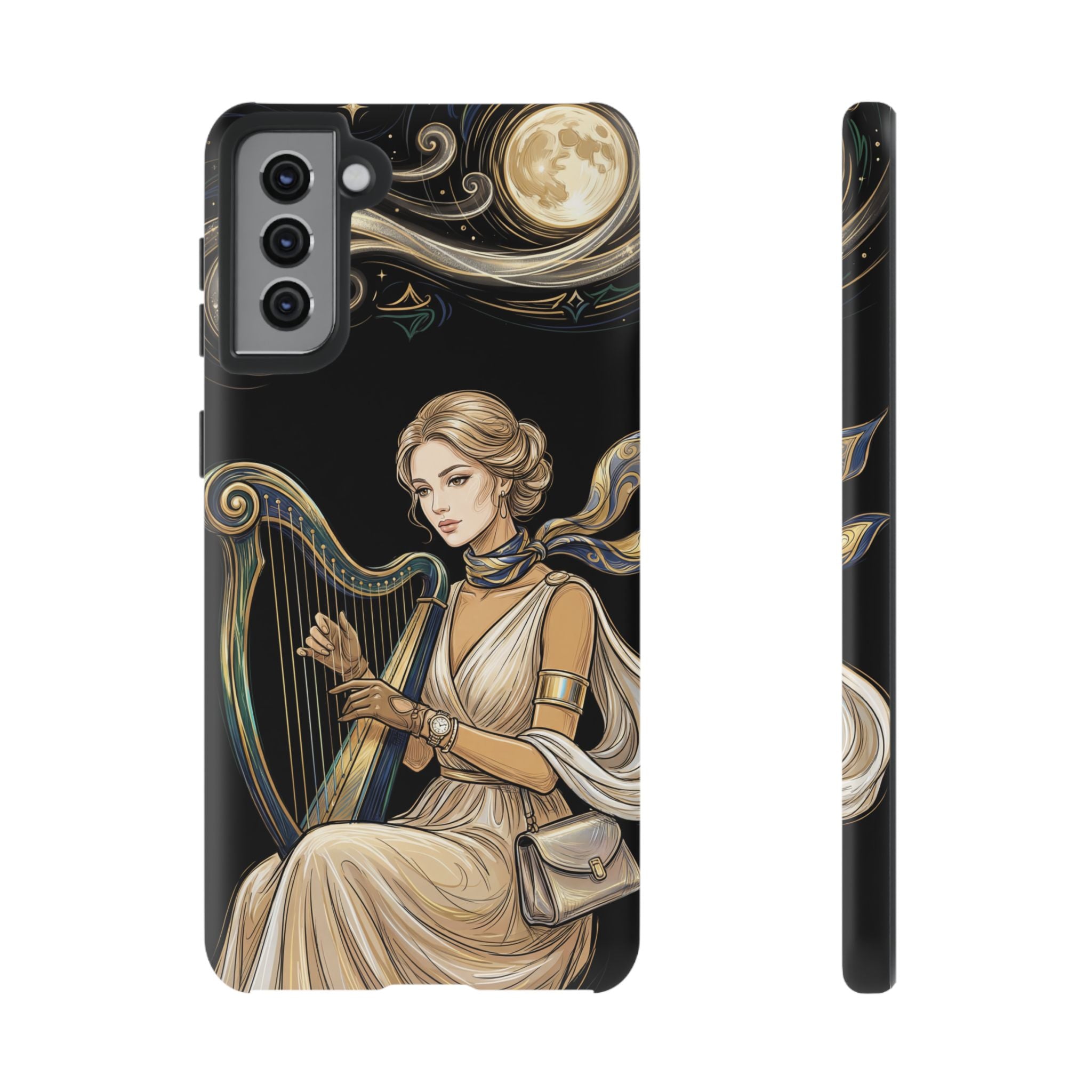 Moonlit Harp Samsung Galaxy Phone Case | Vintage Goddess Musician Art