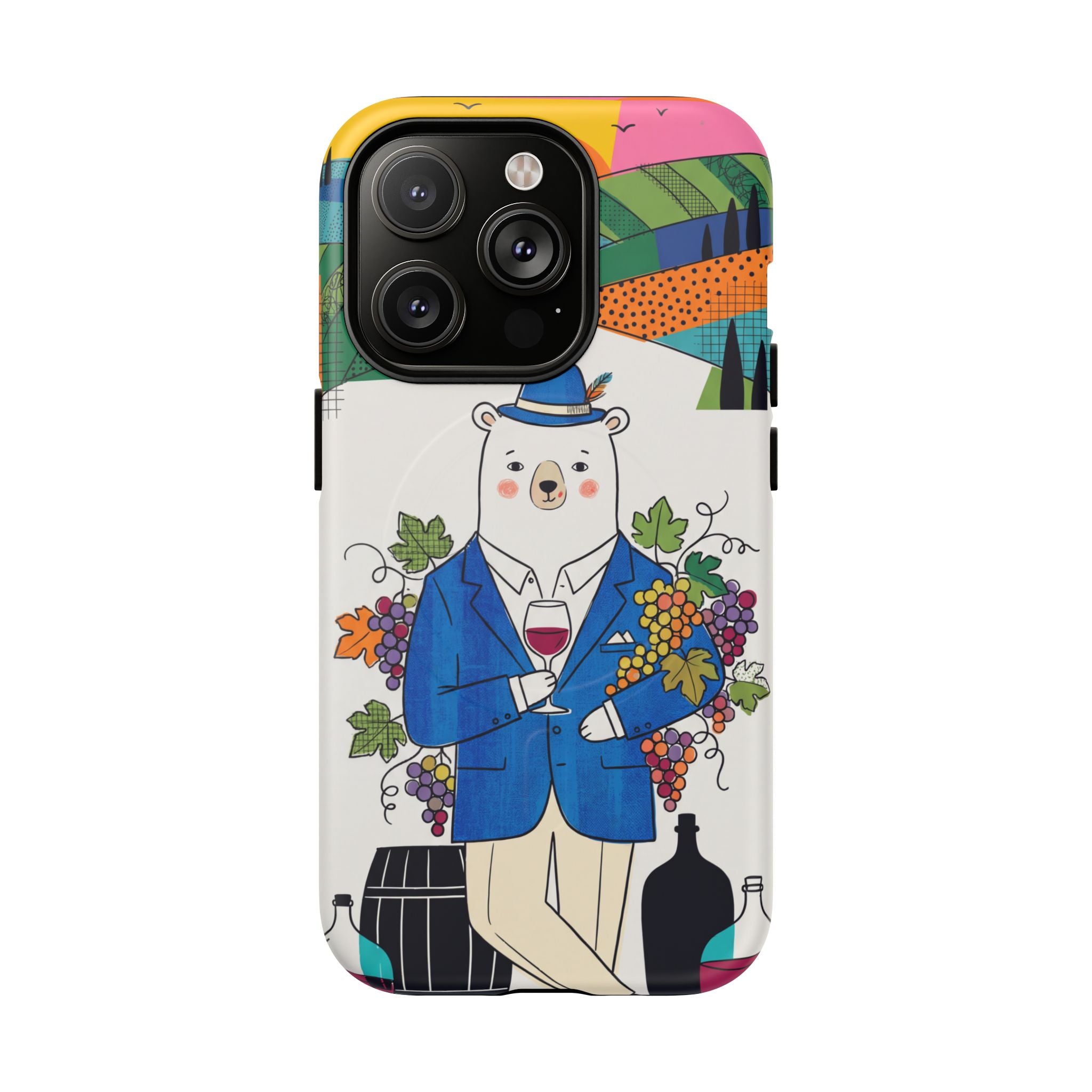 Dapper Polar Bear Wine Lover Illustrated Protective MagSafe iPhone Case