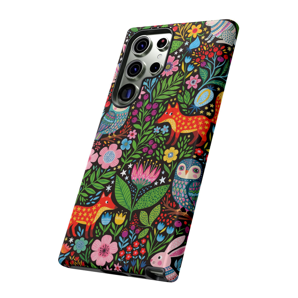 Floral Woodland Samsung Galaxy Phone Case | Colourful Fox & Owl Protective Cover
