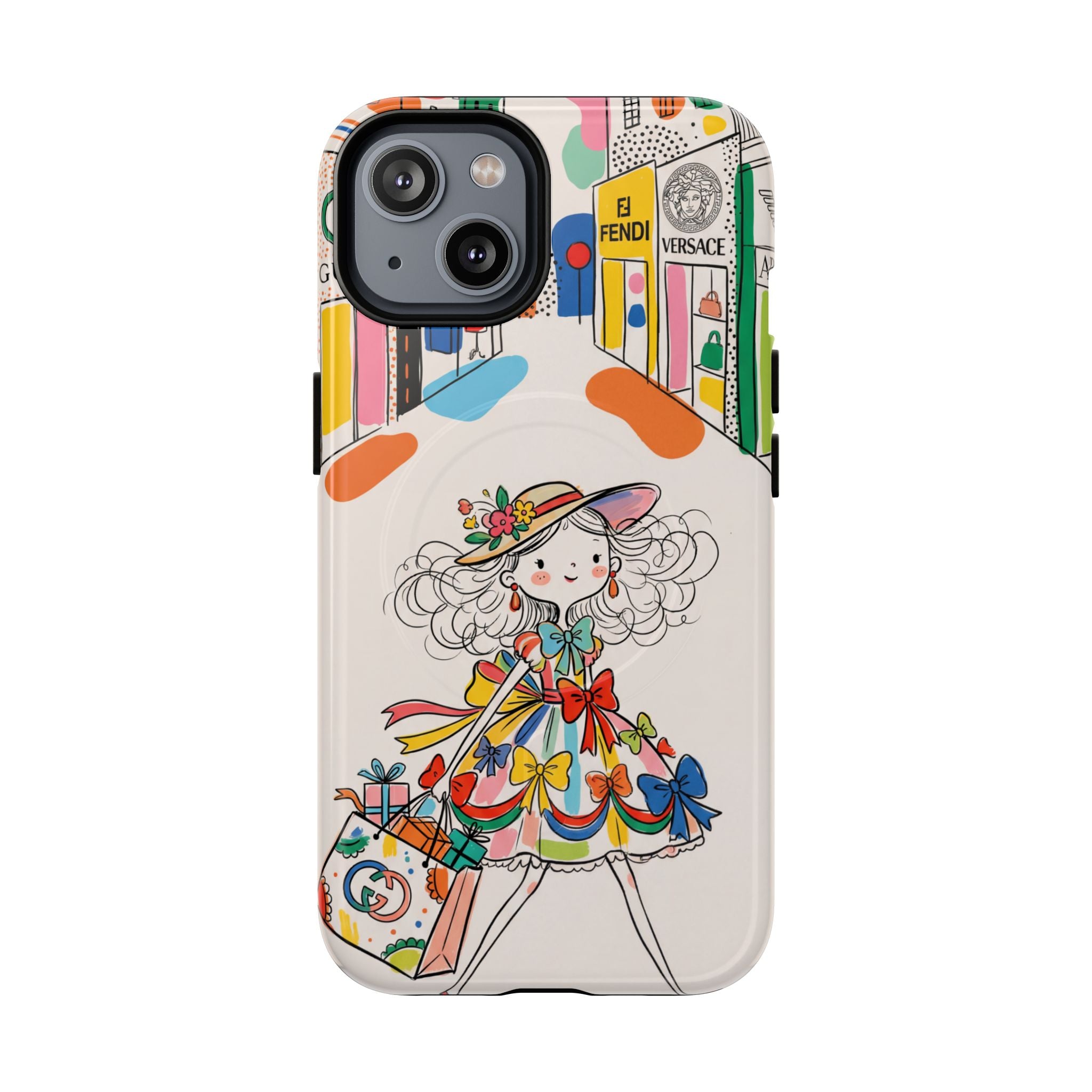 Cute Fashion Girl MagSafe iPhone Case | Colourful Shopping Street Design