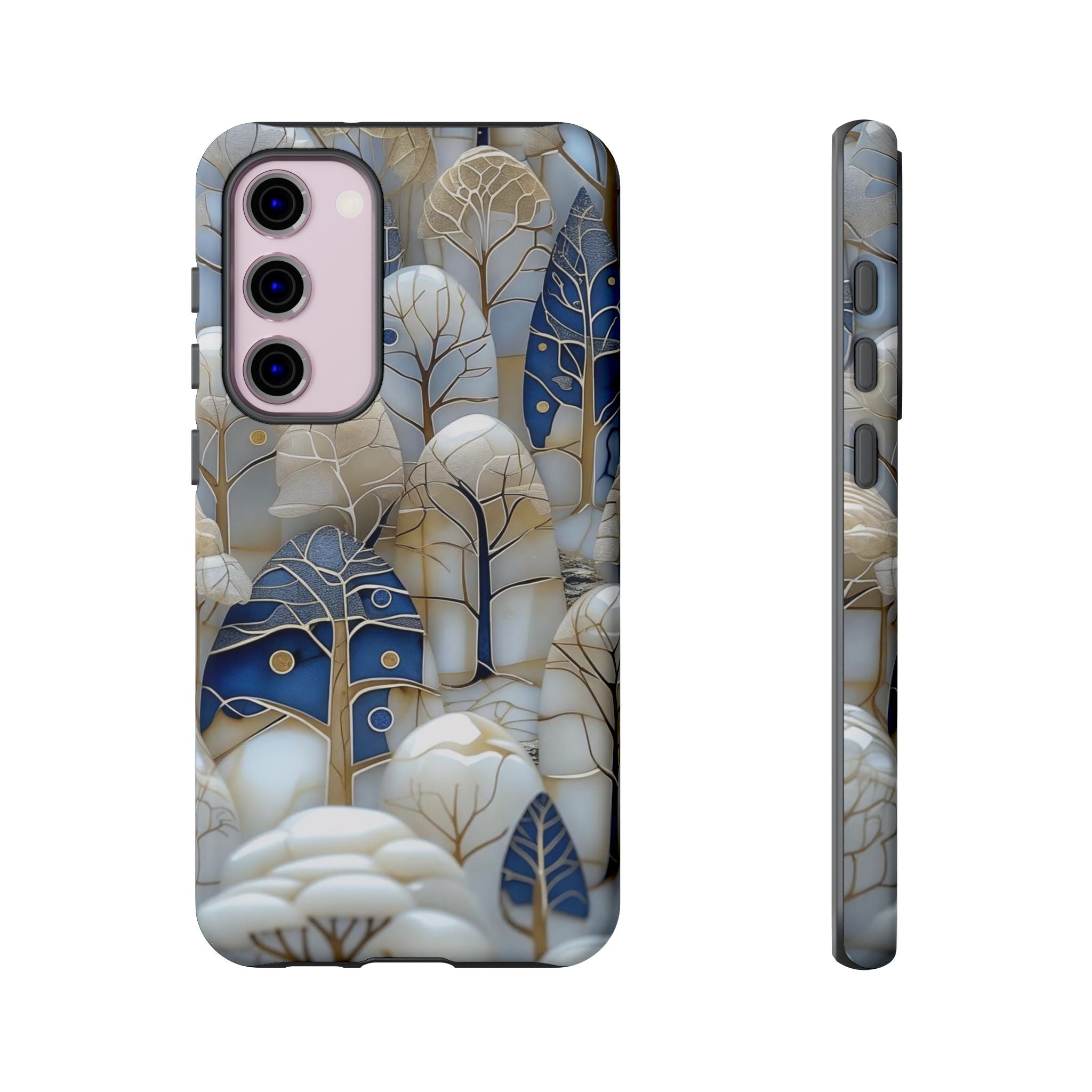 Blue Gold Winter Forest Samsung Galaxy Case — Elegant Tree Pattern Tough Case