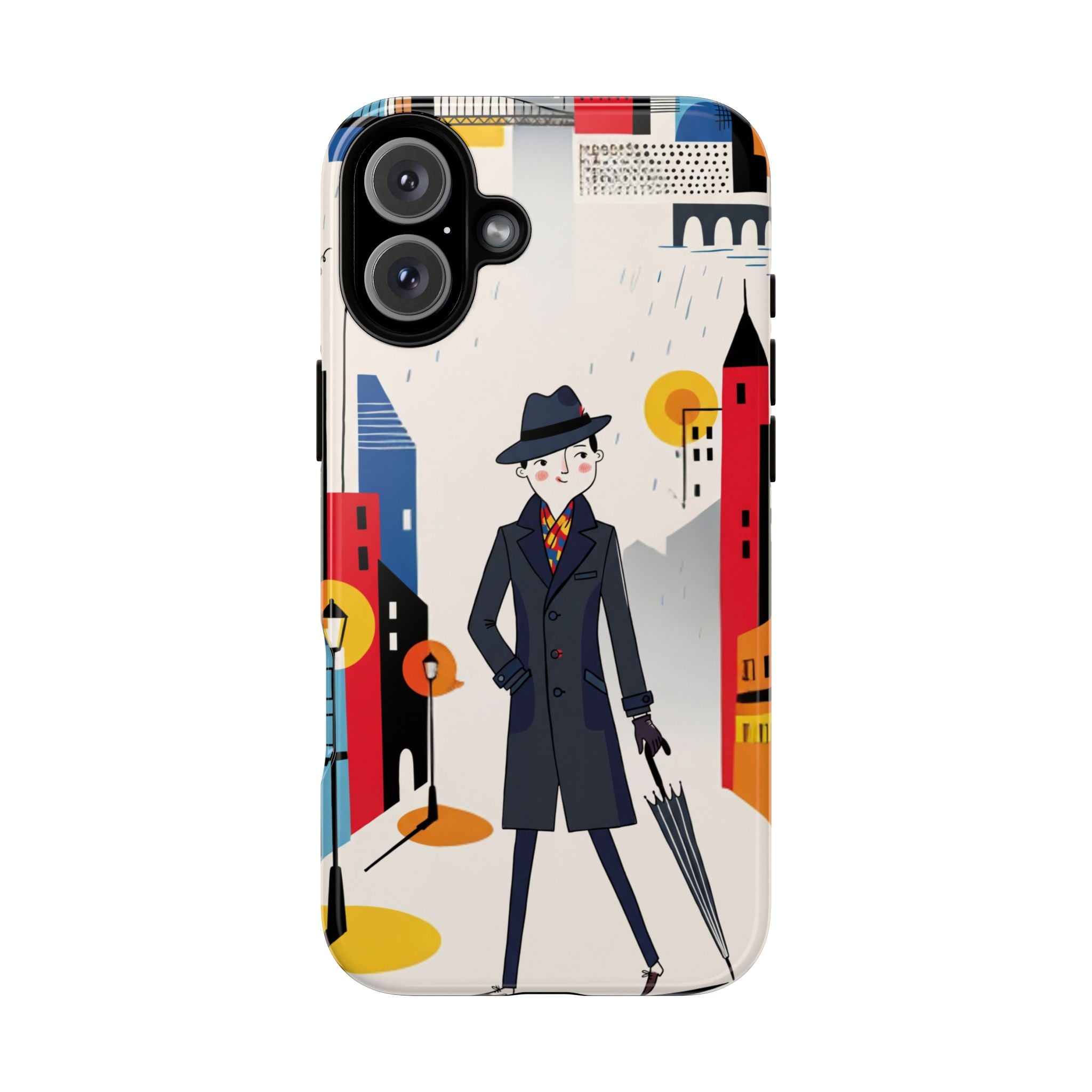 Retro Gentleman in Cityscape Illustration iPhone Case