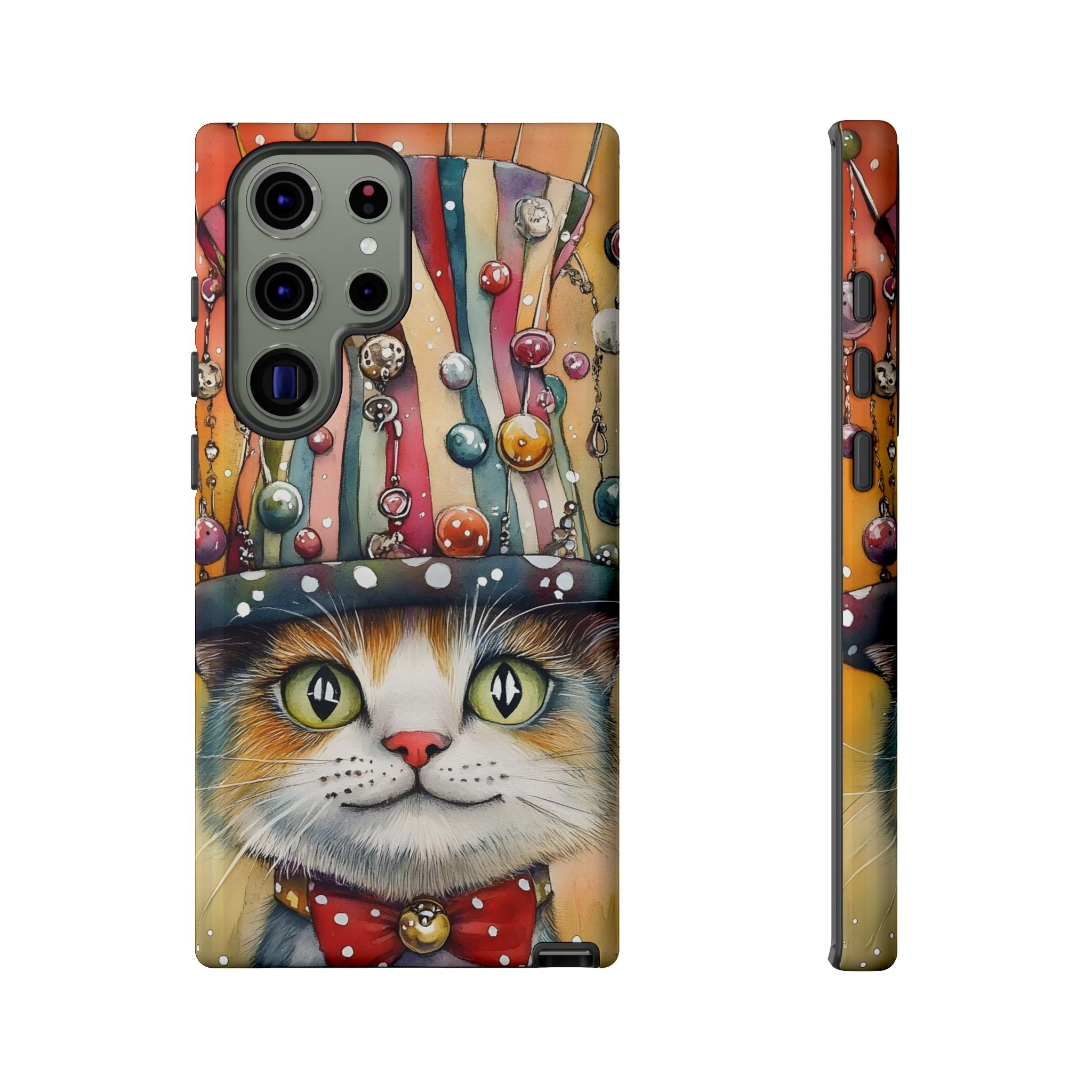 Cat in Colourful Top Hat Samsung Galaxy Case — Whimsical Cat Art iPhone Case