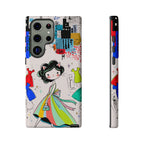 Retro Fashion Cat Girl Samsung Galaxy Phone Case | Cute Dress & City Print