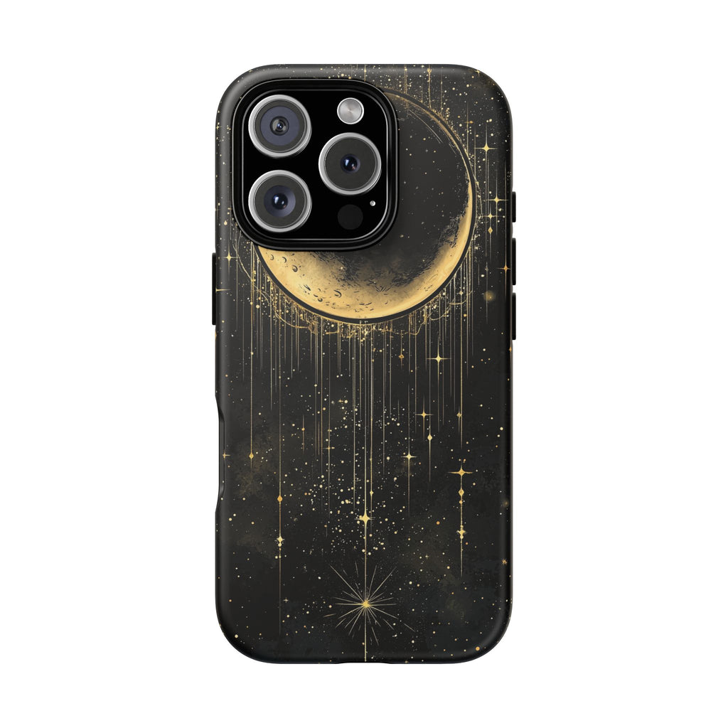 Moonlit Crescent Tough iPhone Case | Gold Stars Night Sky