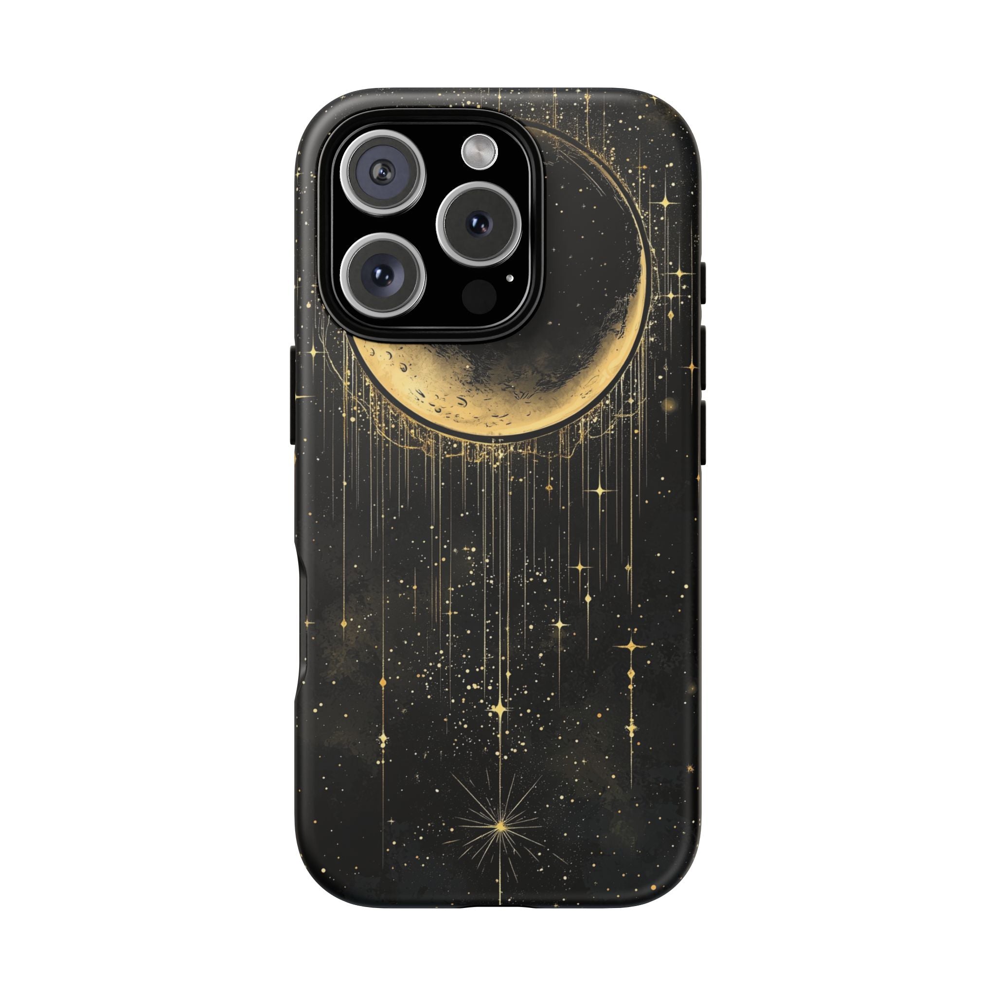Moonlit Crescent Tough iPhone Case | Gold Stars Night Sky