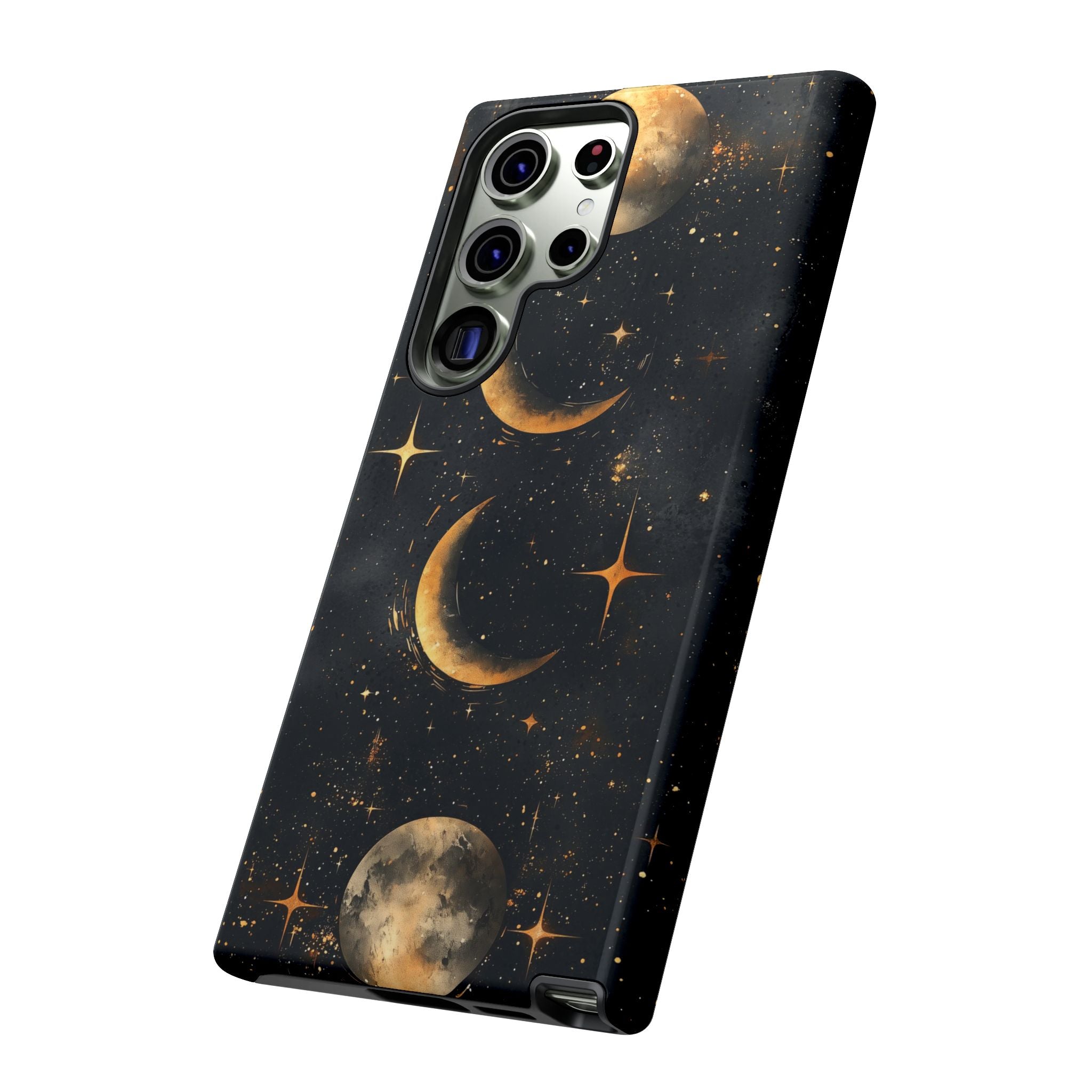 Celestial Moon Phases Tough Samsung Galaxy Case | Gold Crescent & Full Moon Galaxy Design
