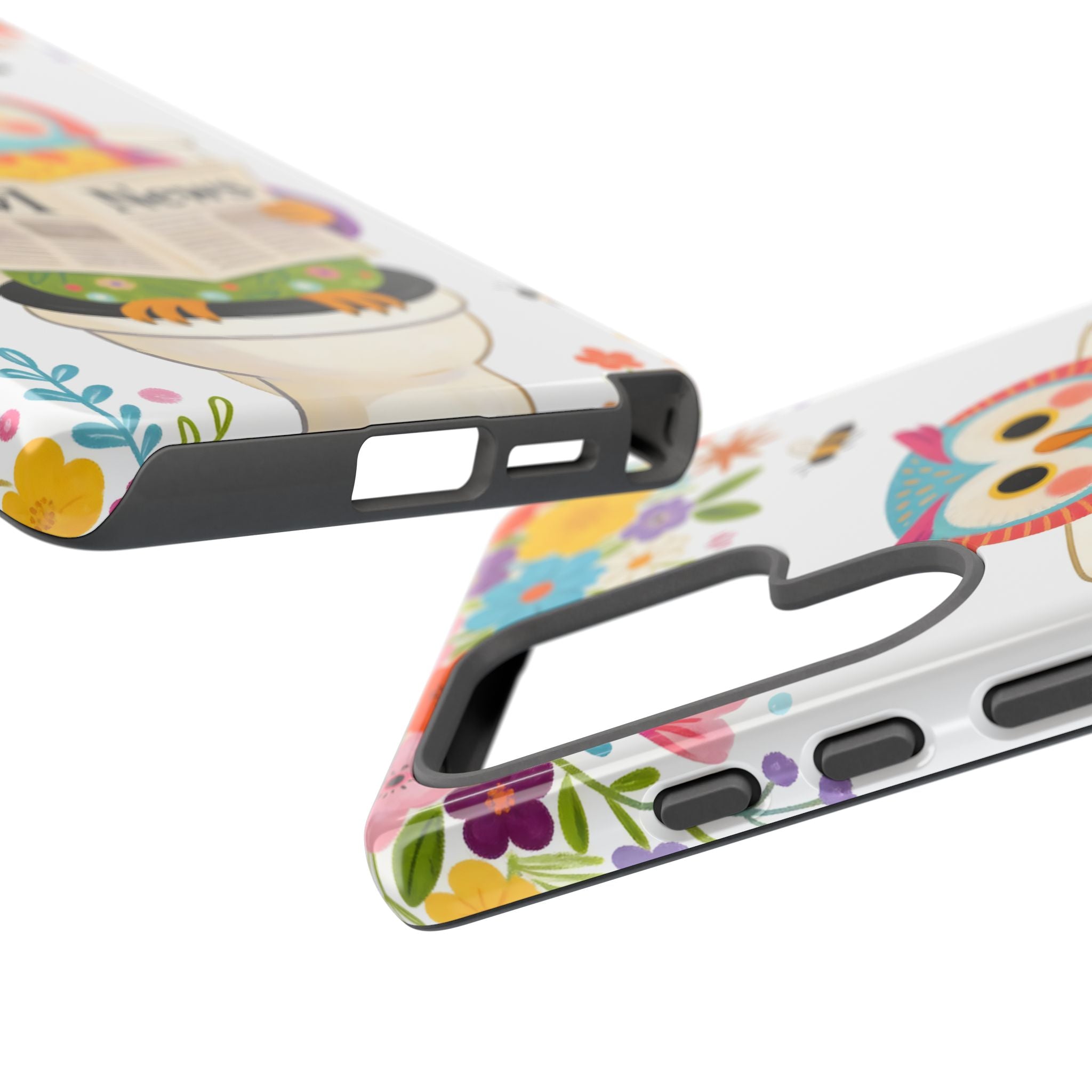 Owl News Floral Samsung Galaxy Phone Case | Cute Owl Reading Newspaper on Toilet