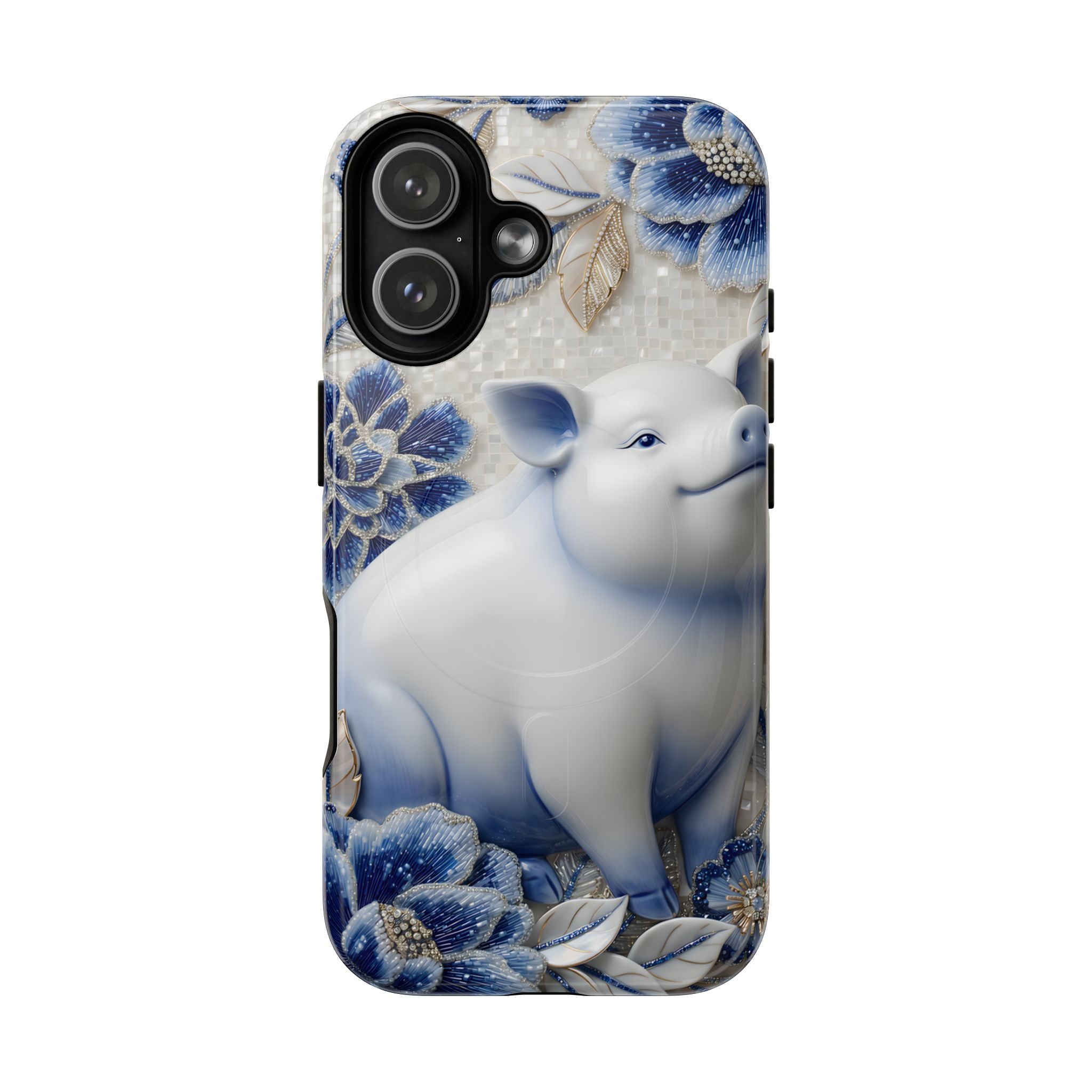 Asian Zodiac Pig MagSafe iPhone Case | Blue & White Porcelain Slim Protective Shockproof Case| Year of the Pig Gift