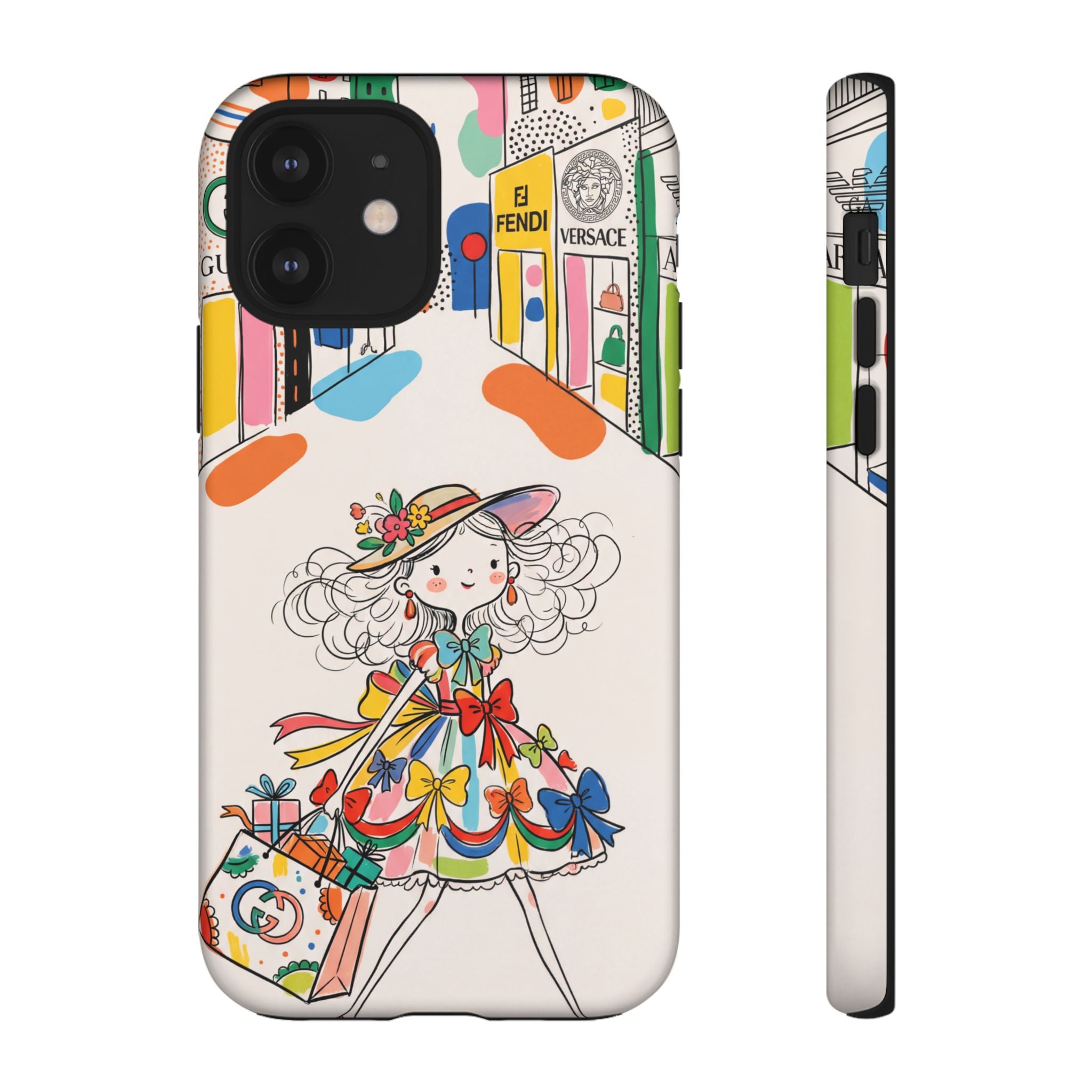 Cute Fashion Girl iPhone Case | Colourful Shopping Street Design