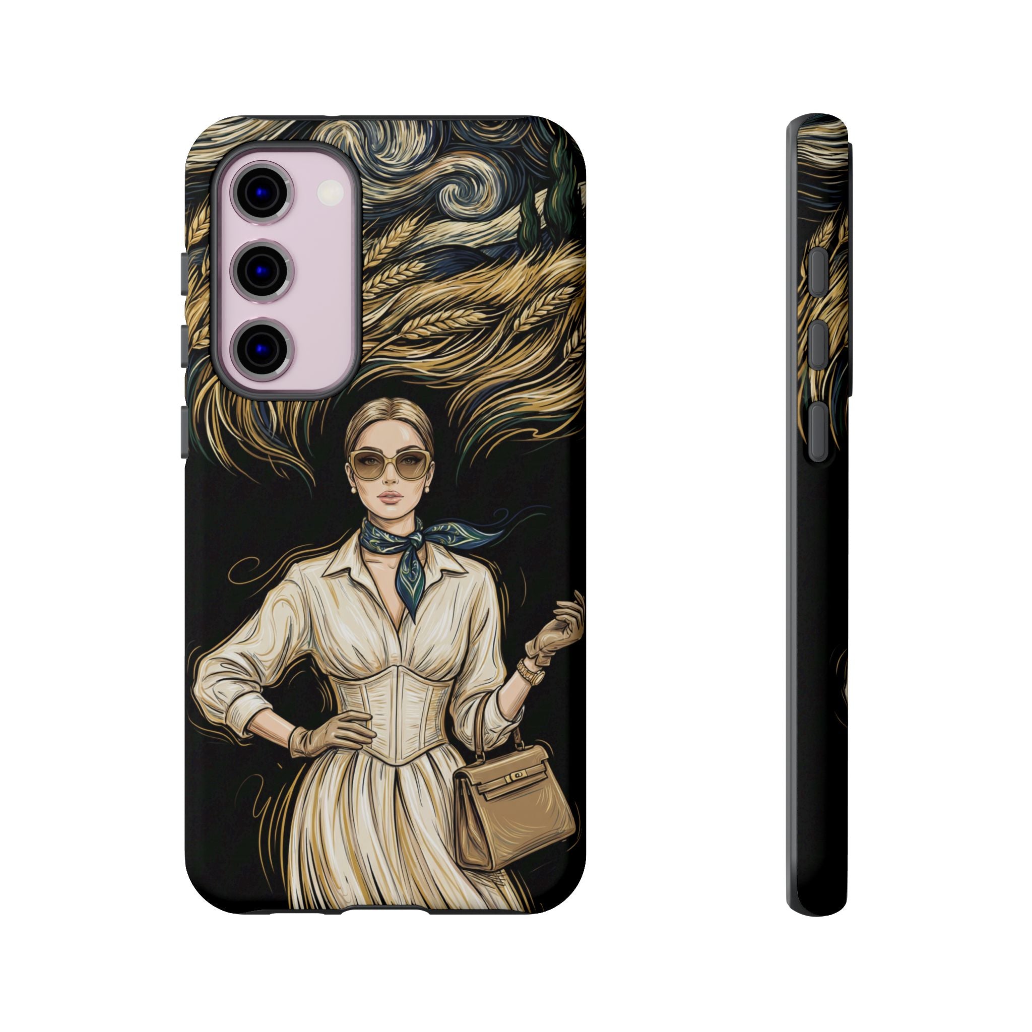 Vintage Elegance Samsung Galaxy Phone Case | Retro Woman with Flowing Golden Hair