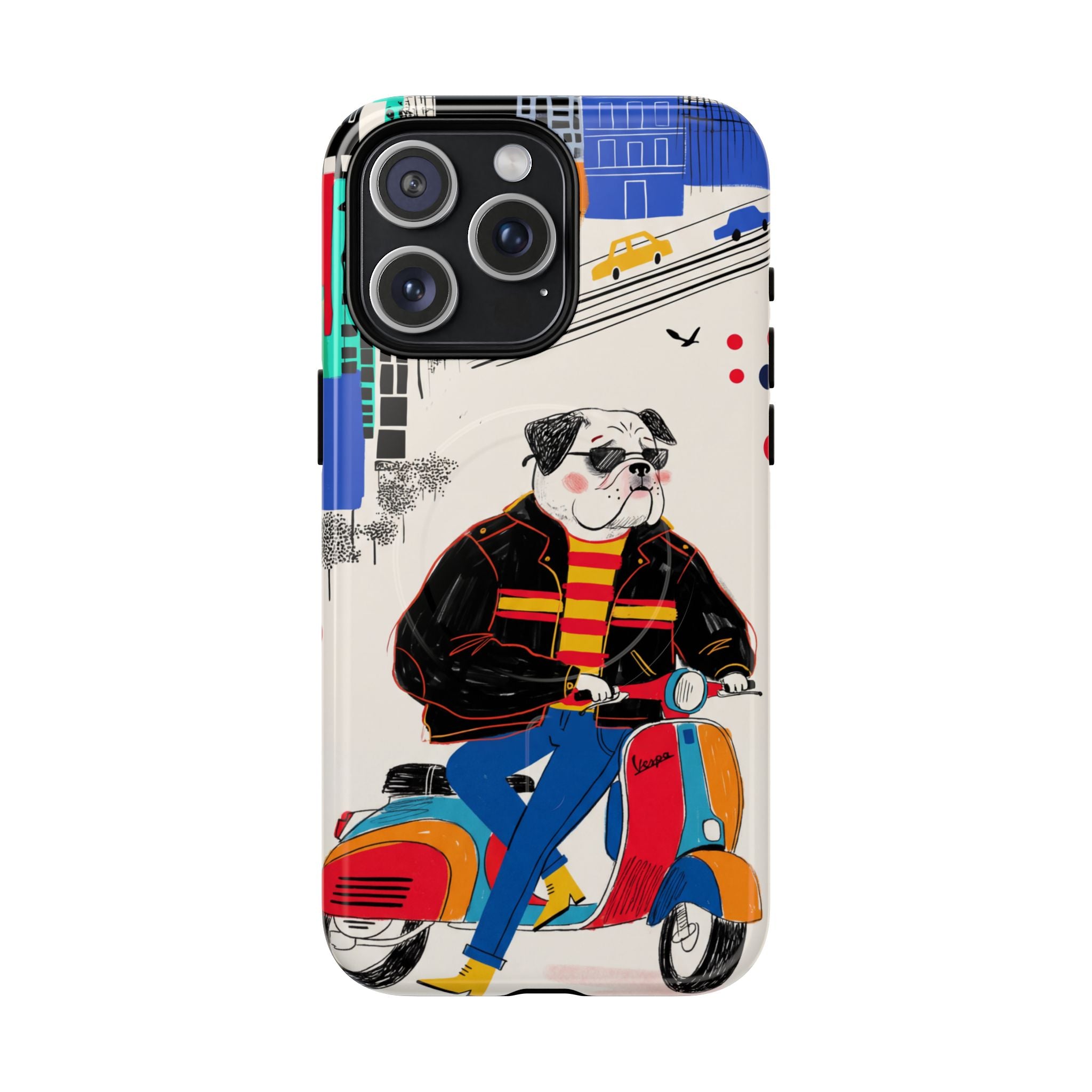 Bulldog Vespa MagSafe iPhone Case | Retro Scooter Dog Protective Cover