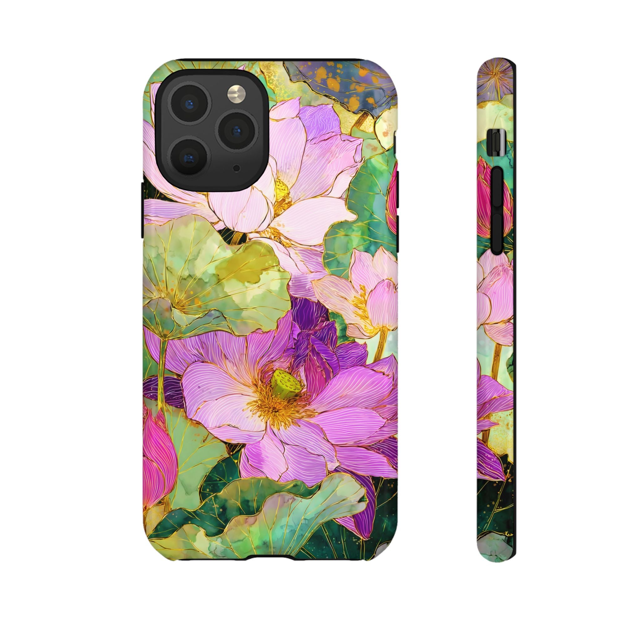 Floral Watercolor Tough iPhone Case | Pink Lotus Garden Protective Cover