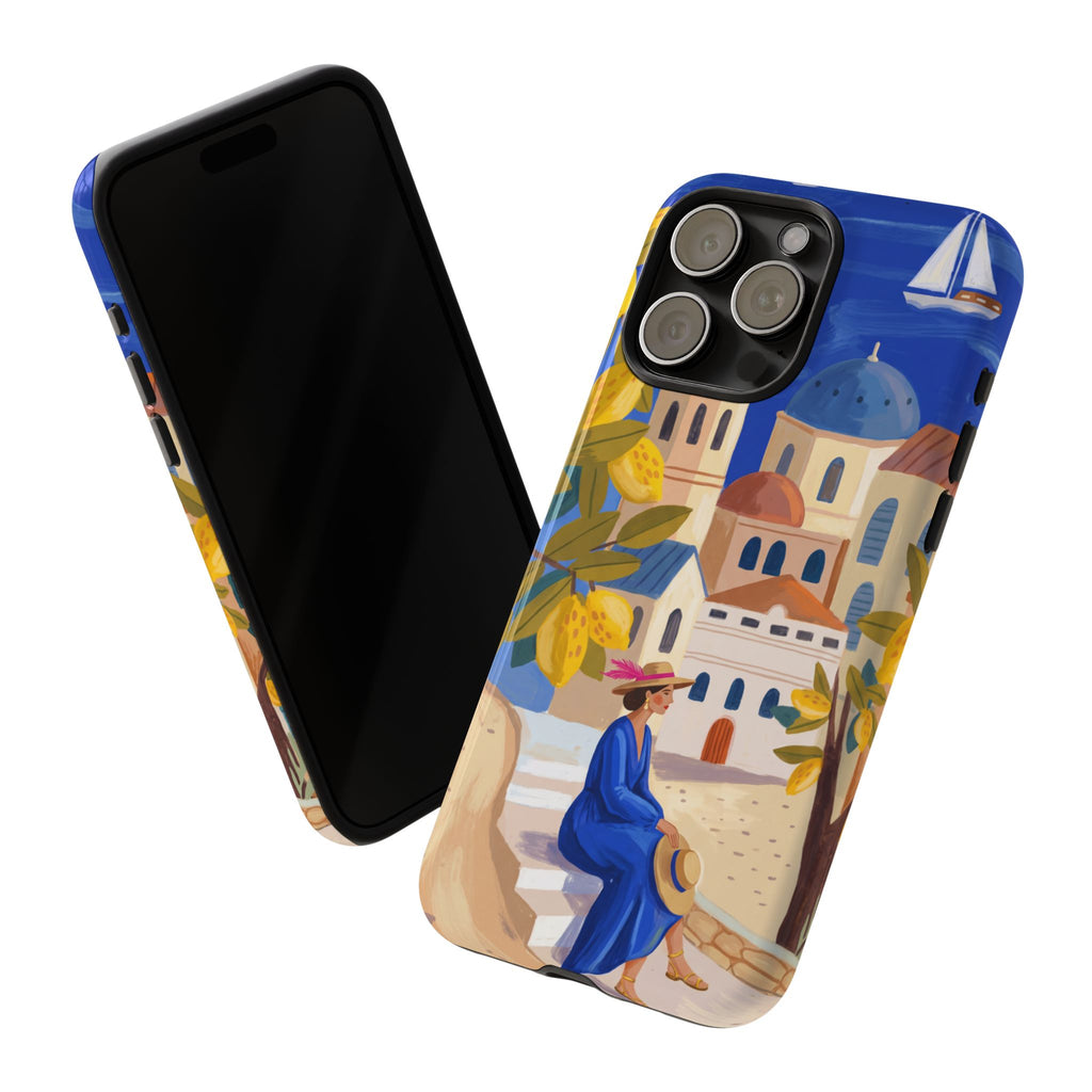 Mediterranean Village iPhone Case | Scenic Sailboat & Lemon Grove Design
