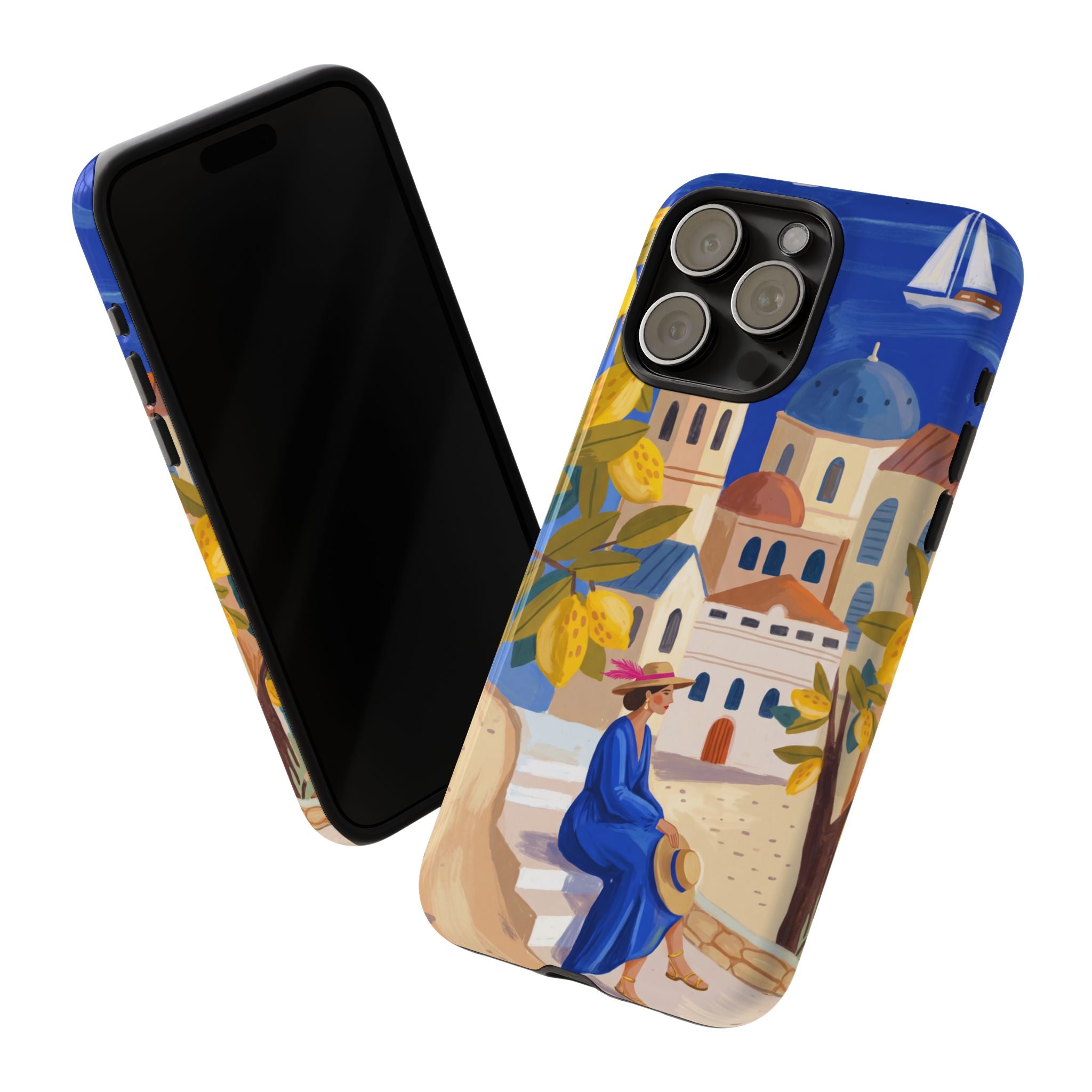 Mediterranean Village iPhone Case | Scenic Sailboat & Lemon Grove Design