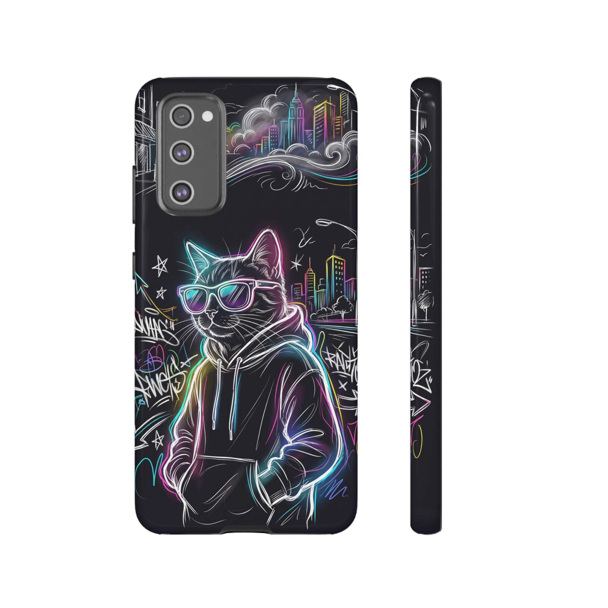 Cool Hoodie Neon Street Cat Samsung Galaxy Phone Case