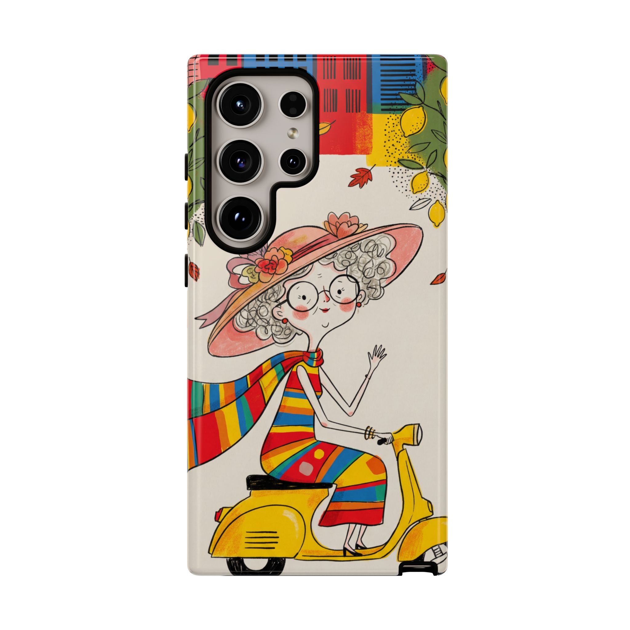 Vintage Scooter Granny Samsung Galaxy Phone Case | Colourful Retro Elderly Lady Design