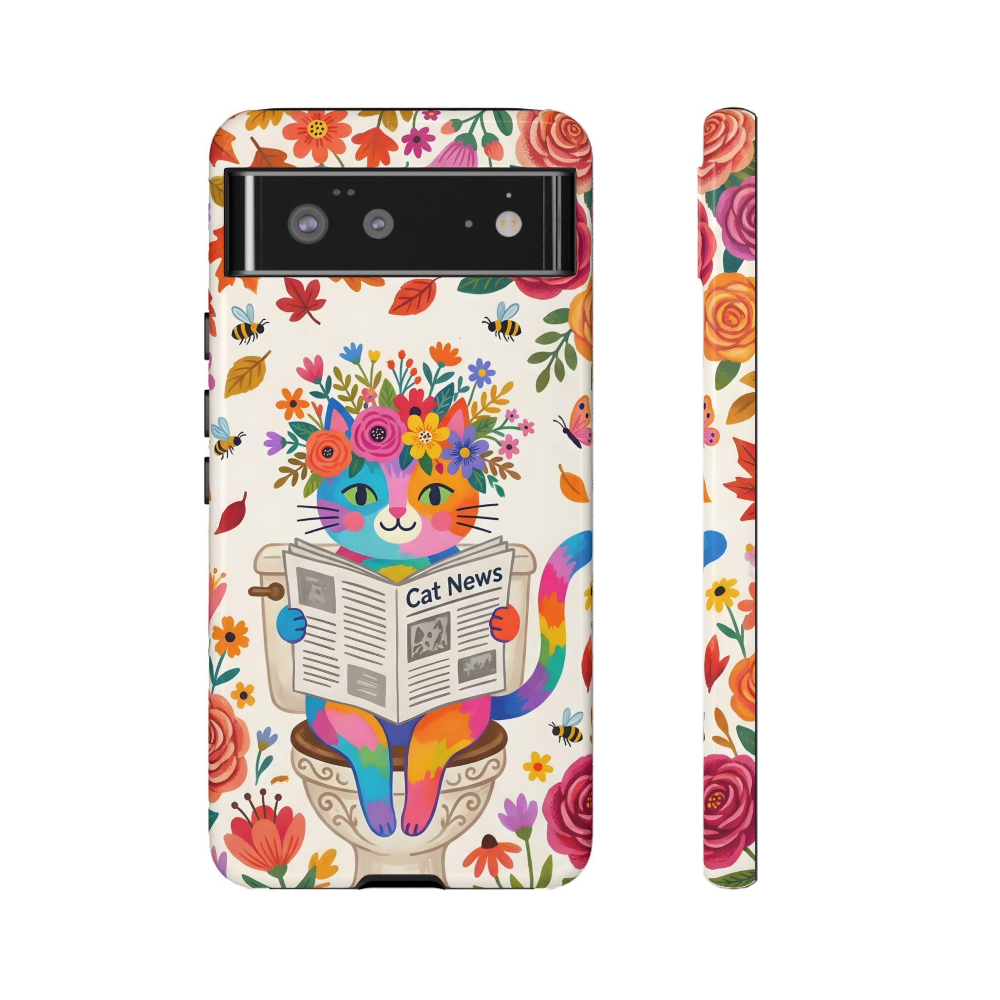 Floral Rainbow Cat Google Pixel Phone Case | Cat News Design