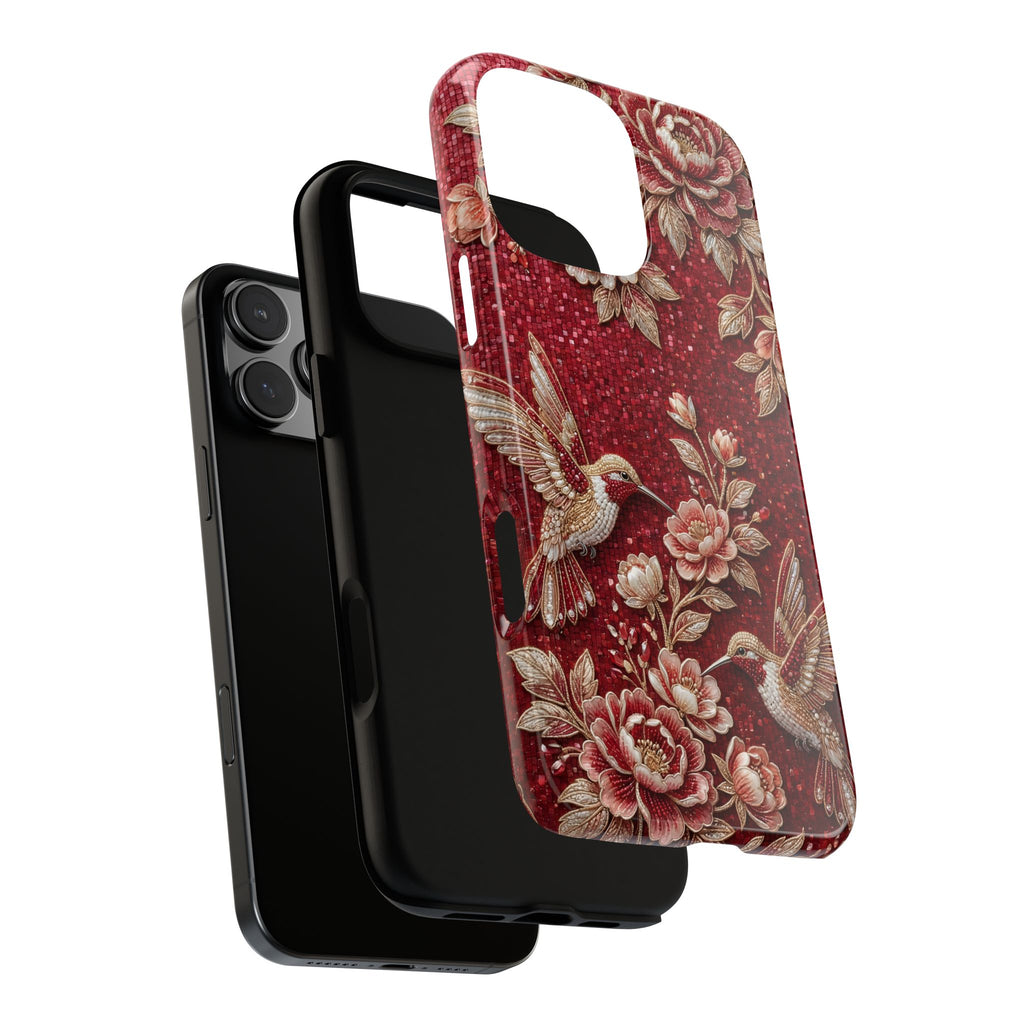 Cover Resistente Colibrì Floreale | Custodia Vintage Rossa per iPhone