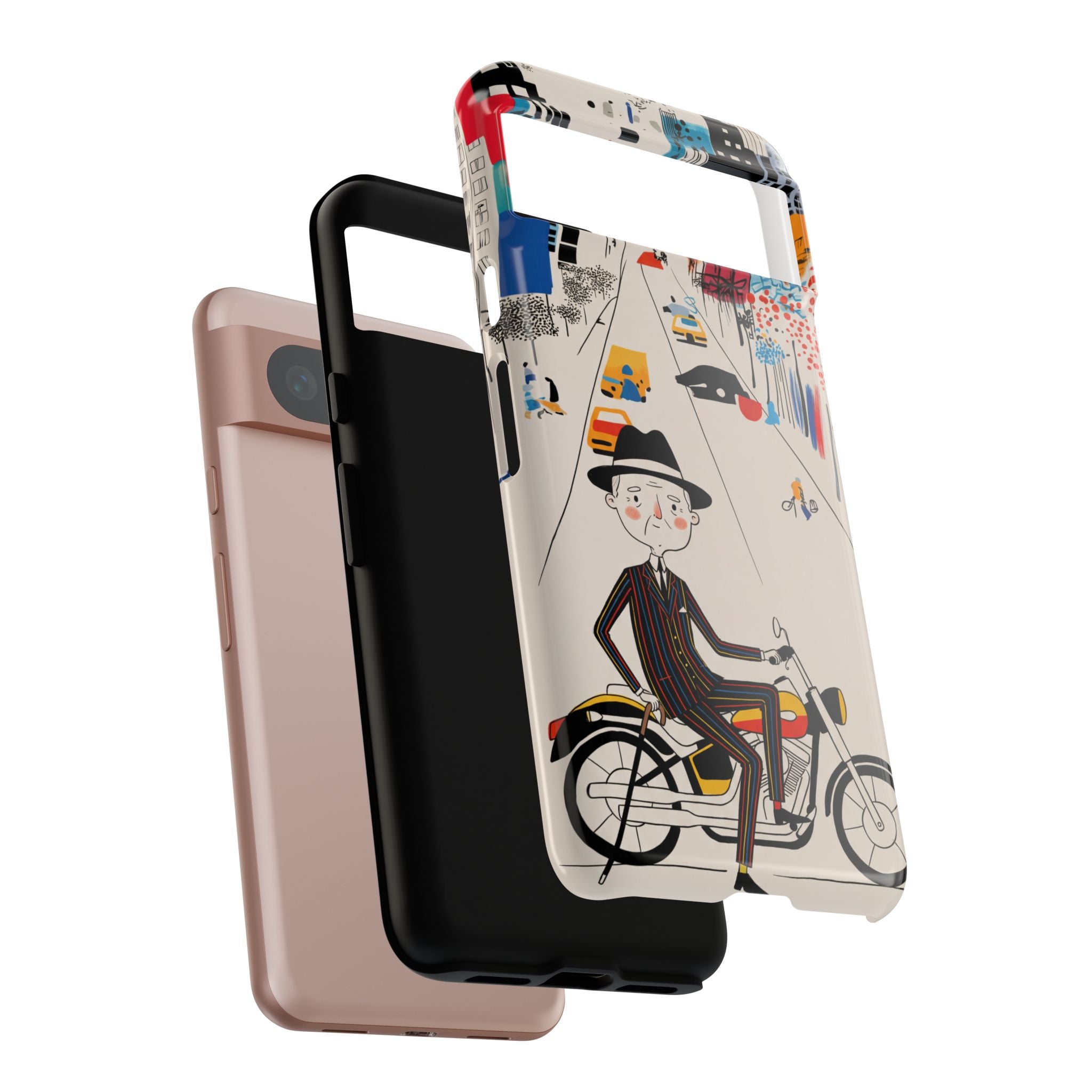 Custodia per Google Pixel Moto D'epoca Nonno Motociclista | Paesaggio Urbano Illustrato