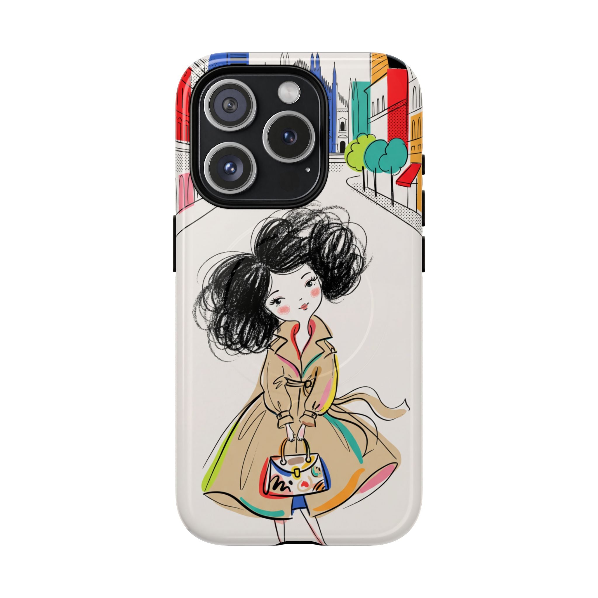 Illustrated Trench Coat Fashion Chic City Girl MagSafe iPhone Case