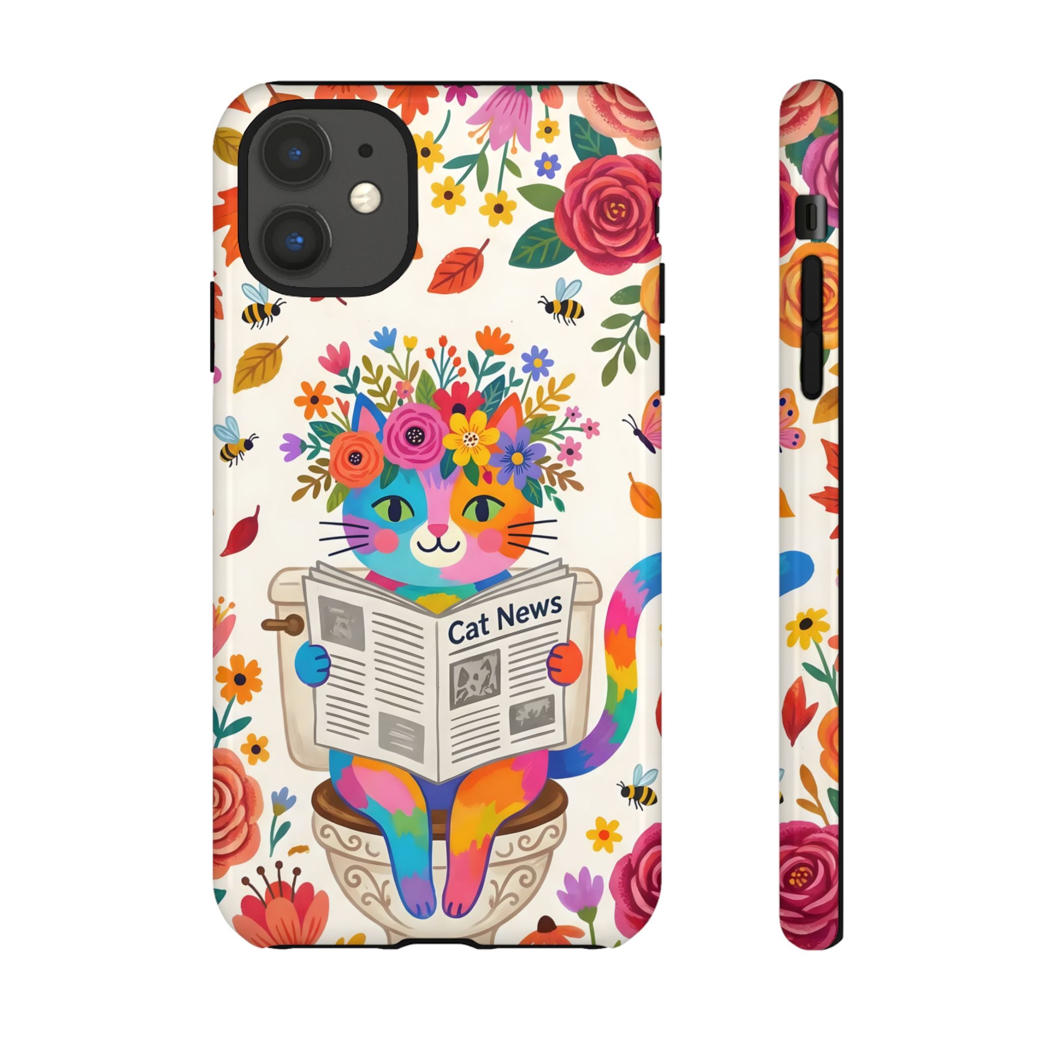 Floral Rainbow Cat iPhone Case | Cat News Design