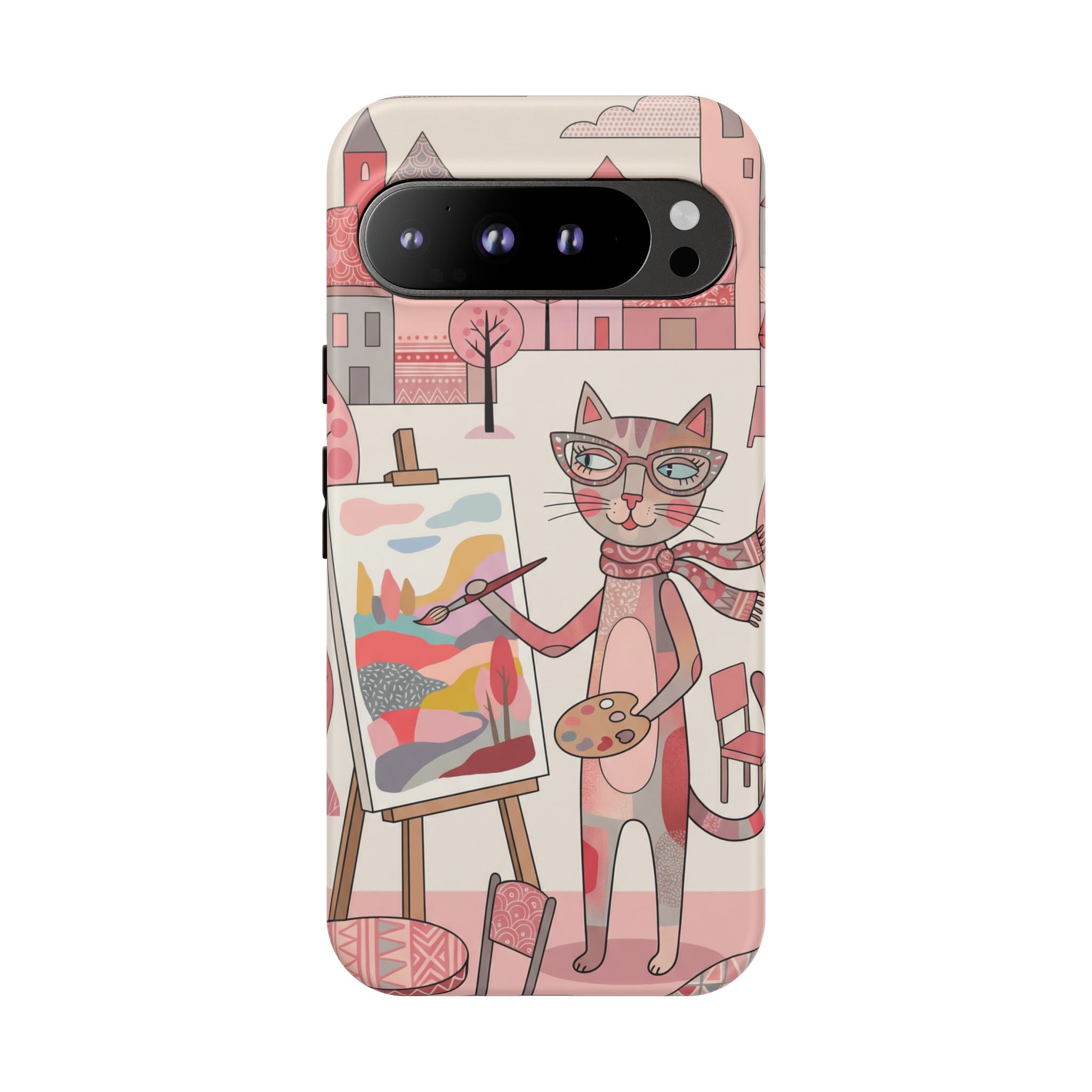 Artistic Cat Google Pixel Phone Case | Painter Kitty Illustration Tough Case