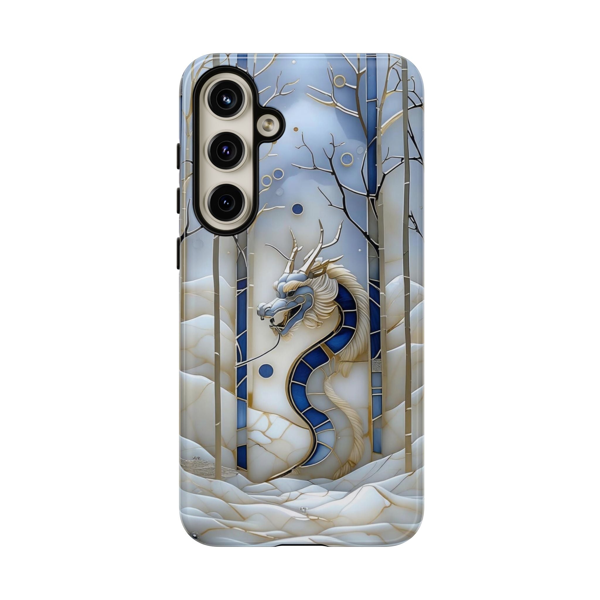 Dragon Stained Glass Samsung Galaxy Case — Blue Winter Forest Protective Cover