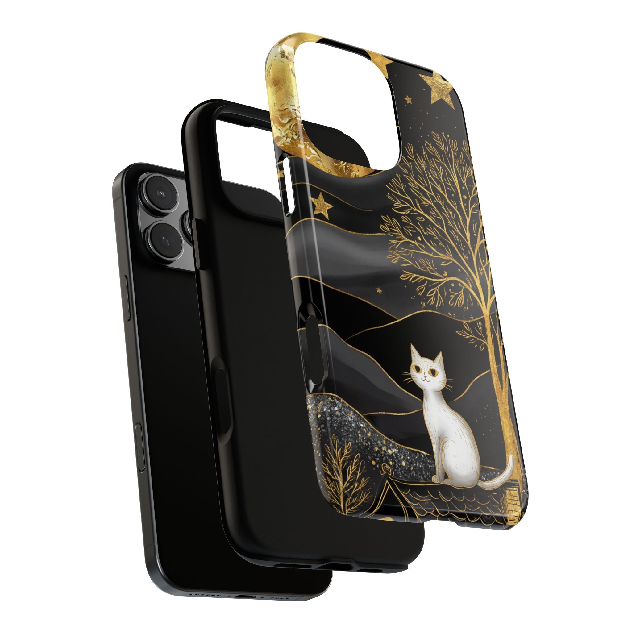 Celestial Cat iPhone Case | Gold Moon & Star iPhone Cover