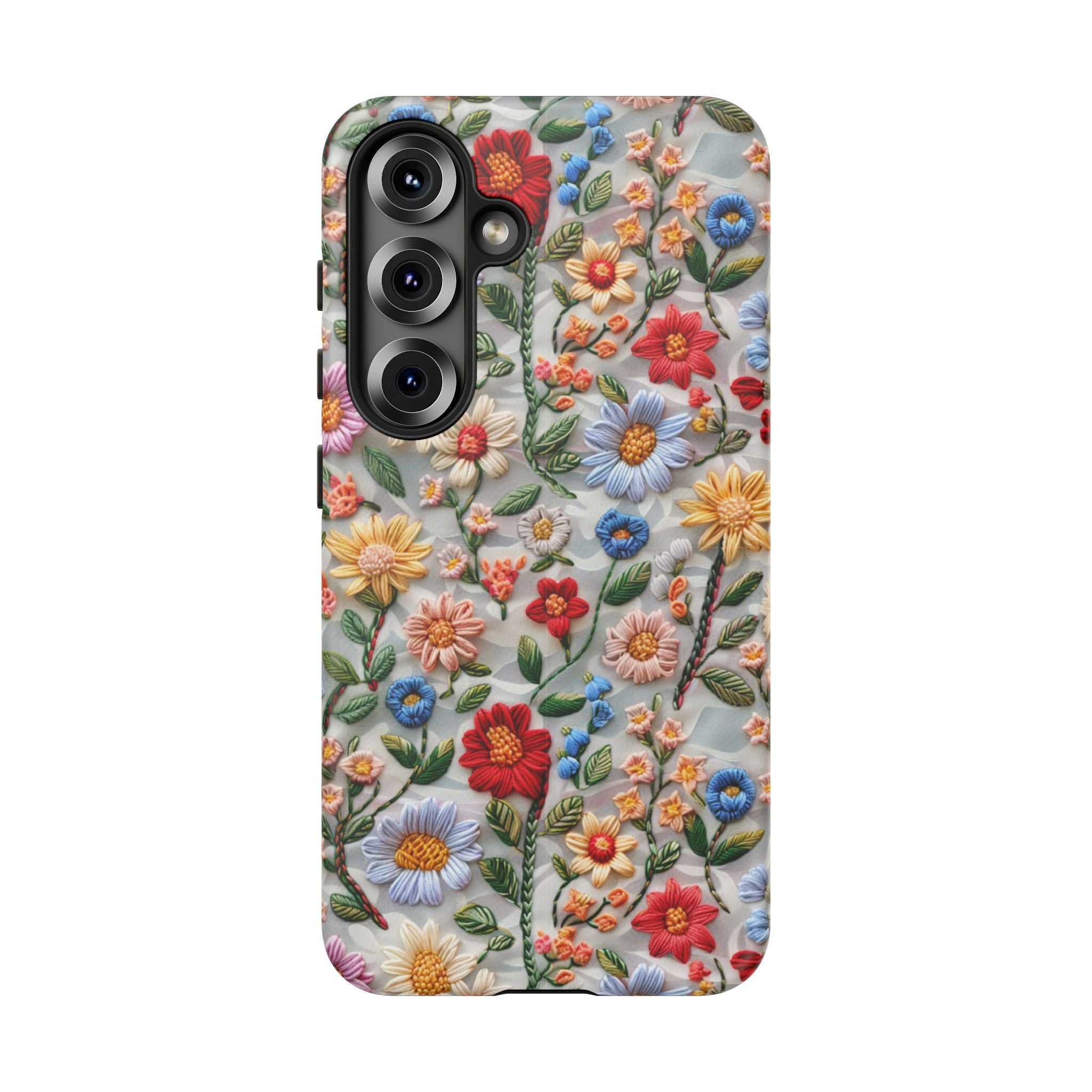 Floral Embroidered Pattern Tough Samsung Galaxy Case — Colourful Daisy & Wildflower Design