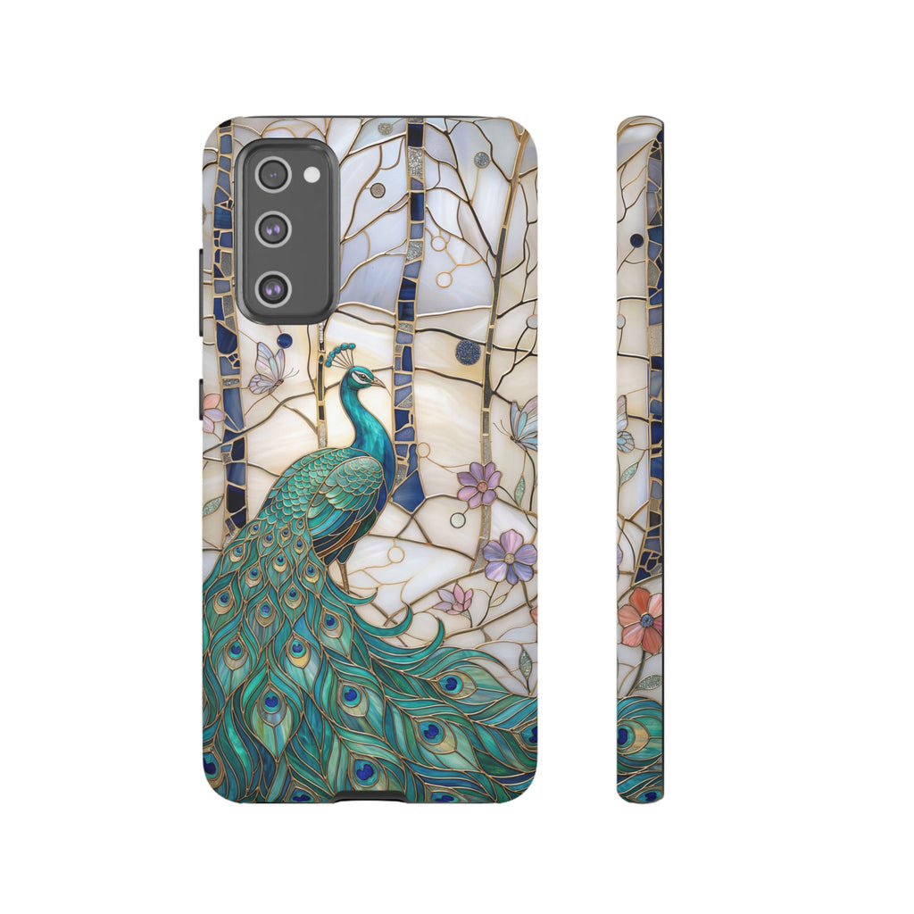 Custodia per Samsung Galaxy con motivo in vetro colorato con pavone