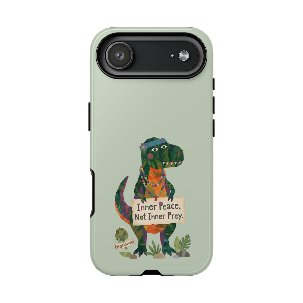 Funny T Rex Tough iPhone Case | Sage Green Inner Peace Dinosaur Cover