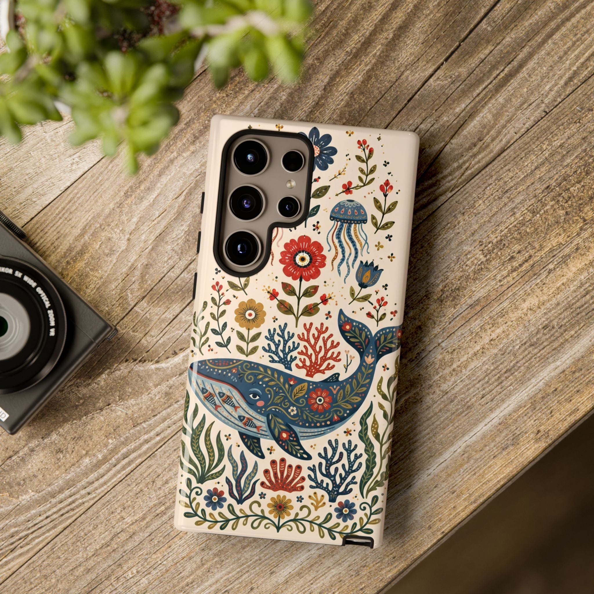 Floral Whale Samsung Galaxy Phone Case | Boho Marine Pattern Tough Case