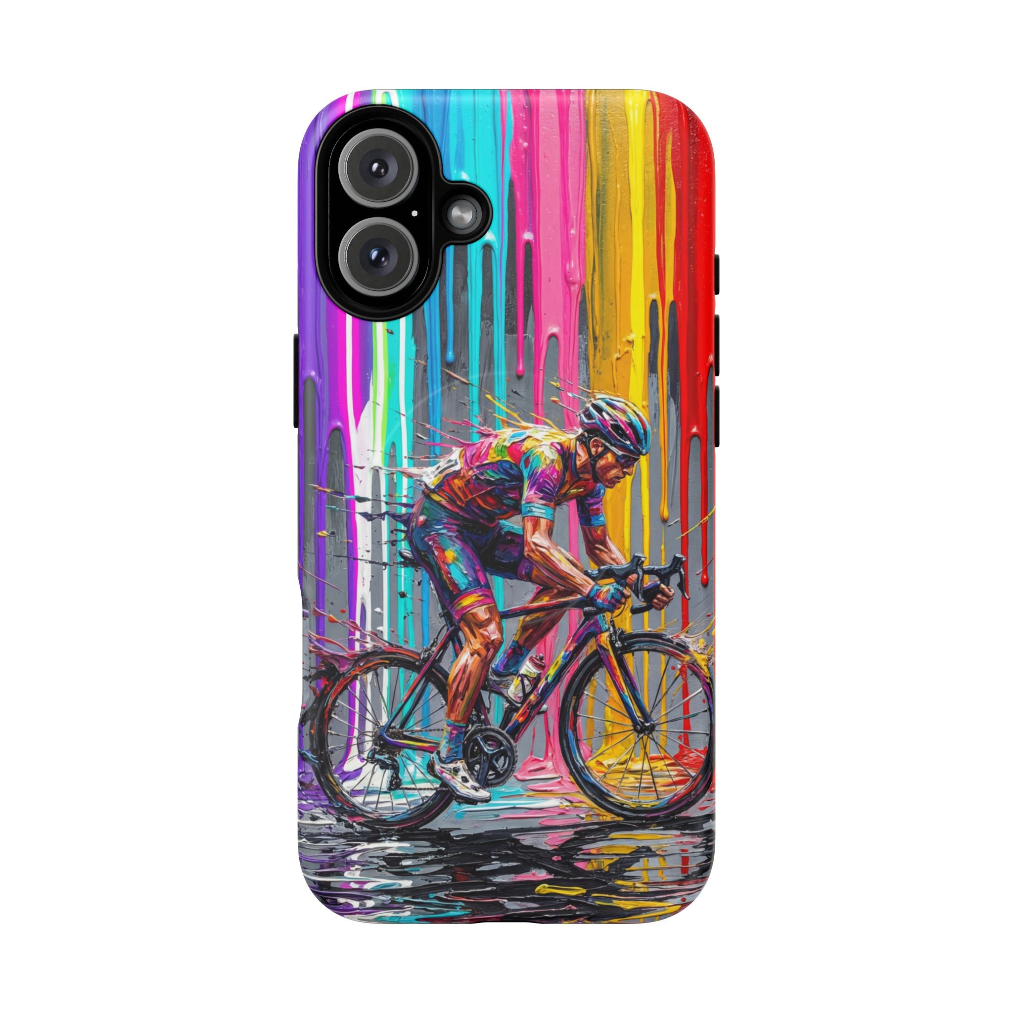 Cyclist Art MagSafe iPhone Case | Colourful Drip Painting Tough Cases