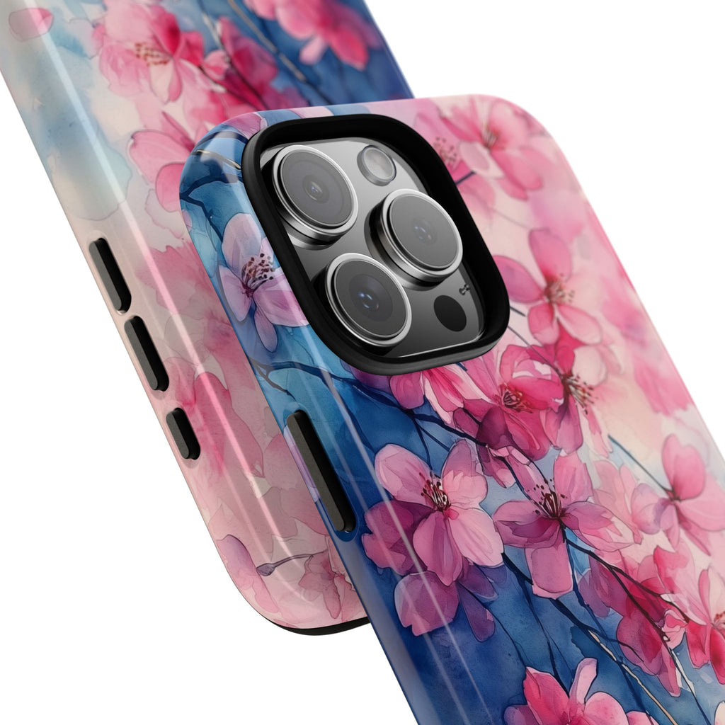 Floral Cherry Blossom iPhone Case | Pink Blue Watercolour