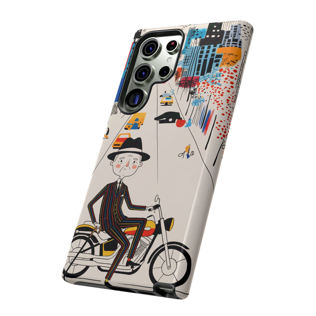 Custodia per telefono Samsung Galaxy "Vintage Grandpa Rider Motorcycle" | Paesaggio urbano illustrato