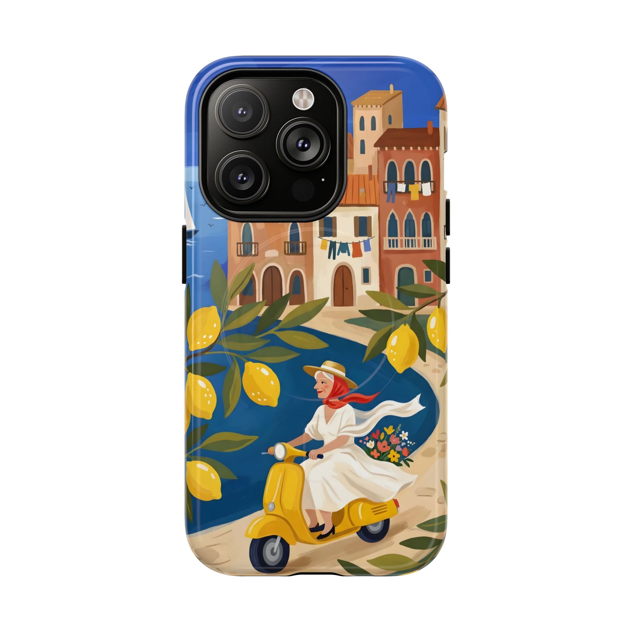 Lemon Coast Scooter MagSafe iPhone Case | Mediterranean Vespa Travel Design
