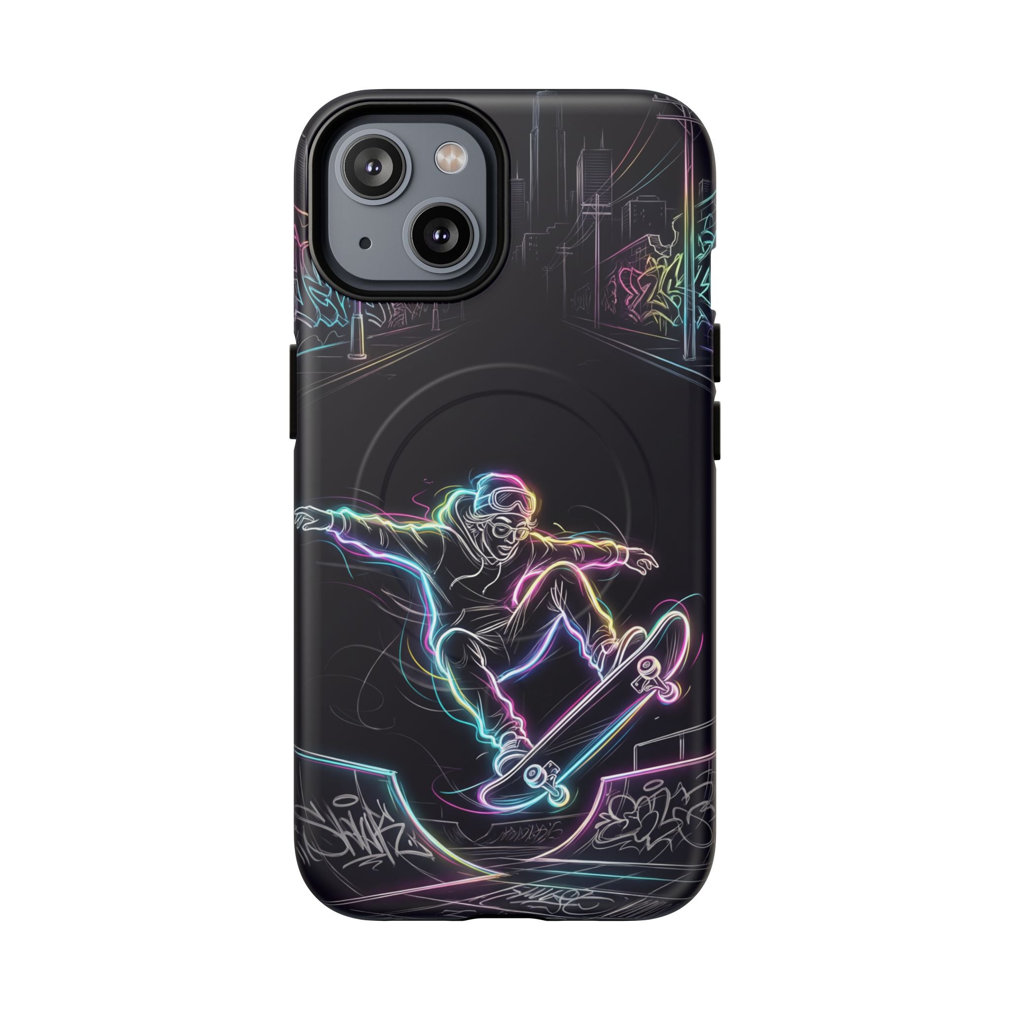 Neon Skateboard MagSafe iPhone Case | Glow Skatepark Protective Cover