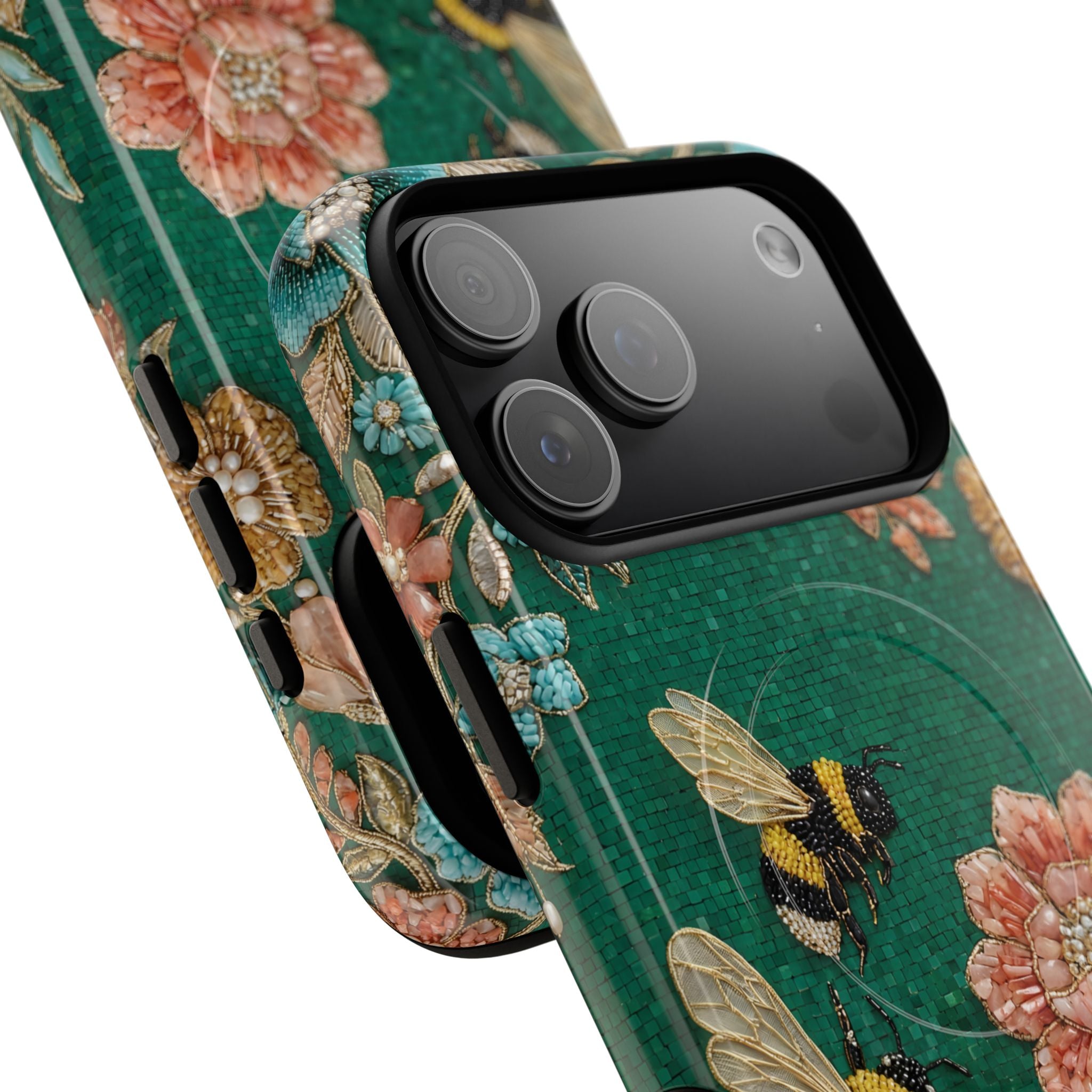 Floral Bumblebee Tough MagSafe iPhone Case | Protective Botanical Phone Cover