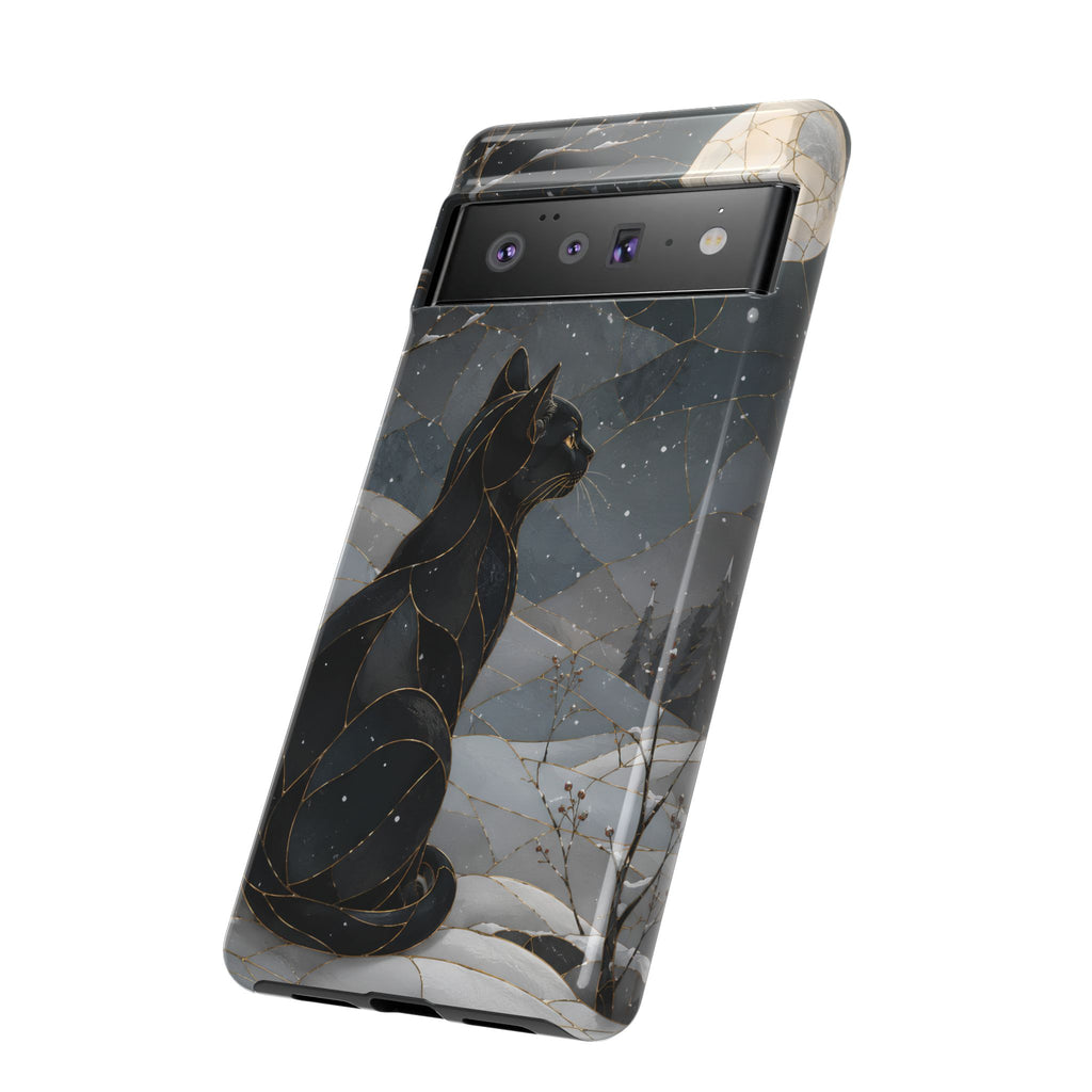 Black Cat Google Pixel Phone Case | Moonlit Winter Phone Case