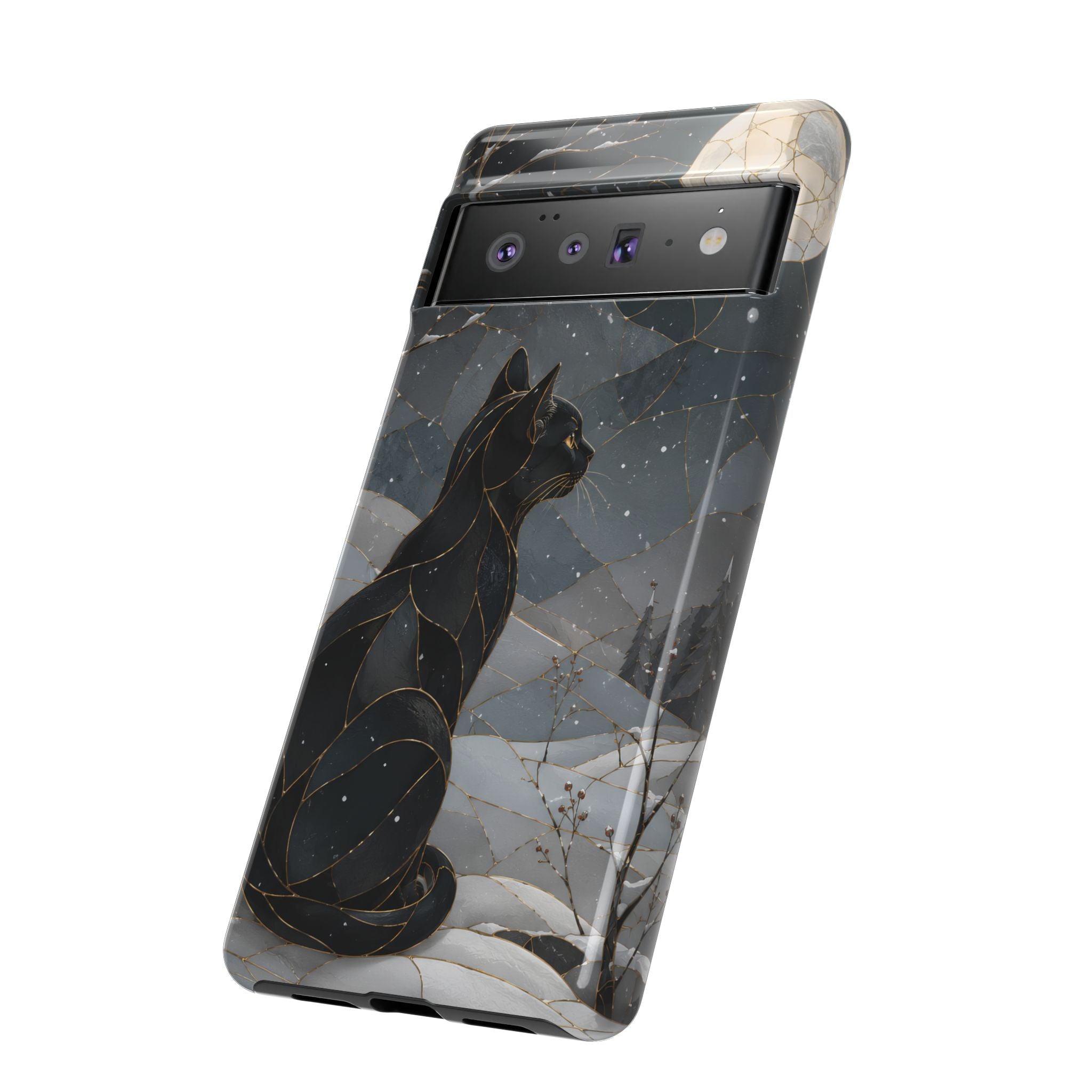 Black Cat Google Pixel Phone Case | Moonlit Winter Phone Case