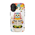 Owl News Floral MagSafe iPhone Case | Cute Owl Reading Newspaper on Toilet