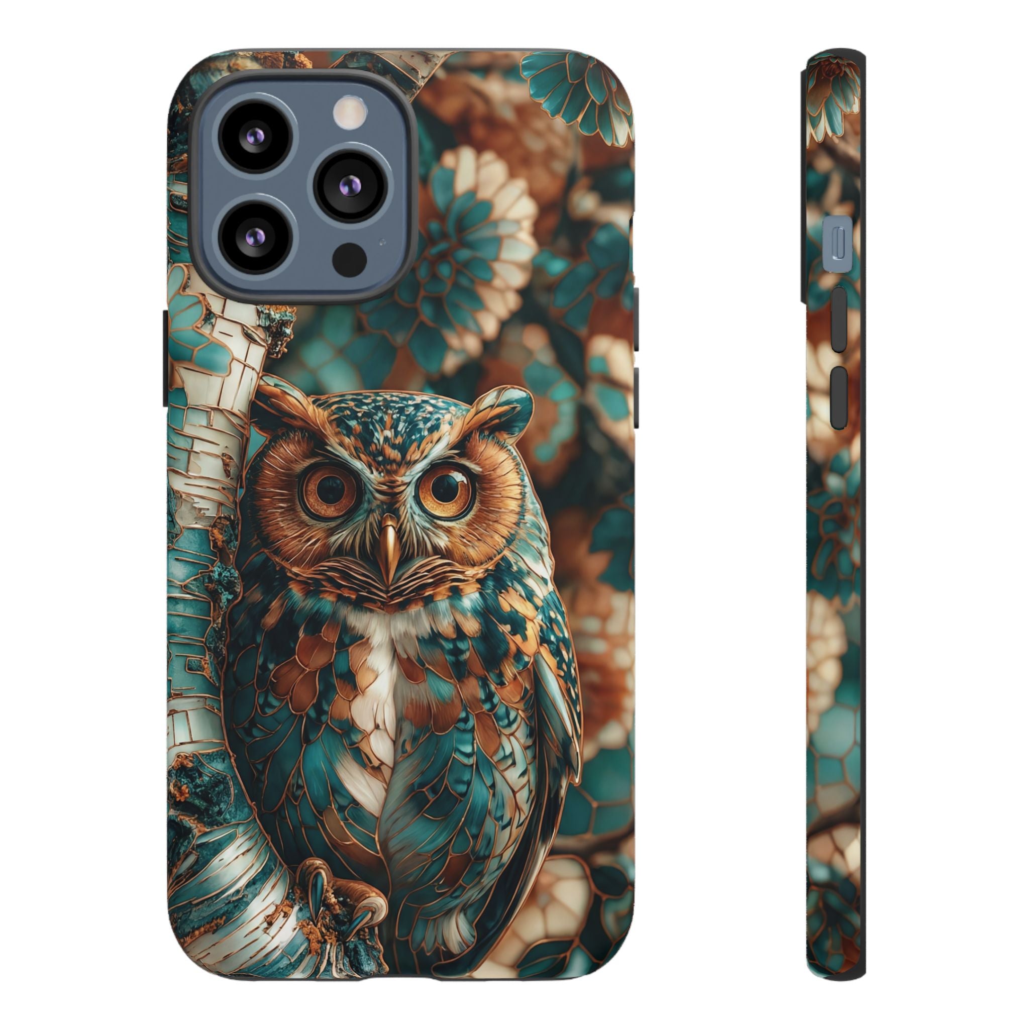 Owl Forest Tough iPhone Case | Teal & Brown Rustic Wildlife Protective Cover